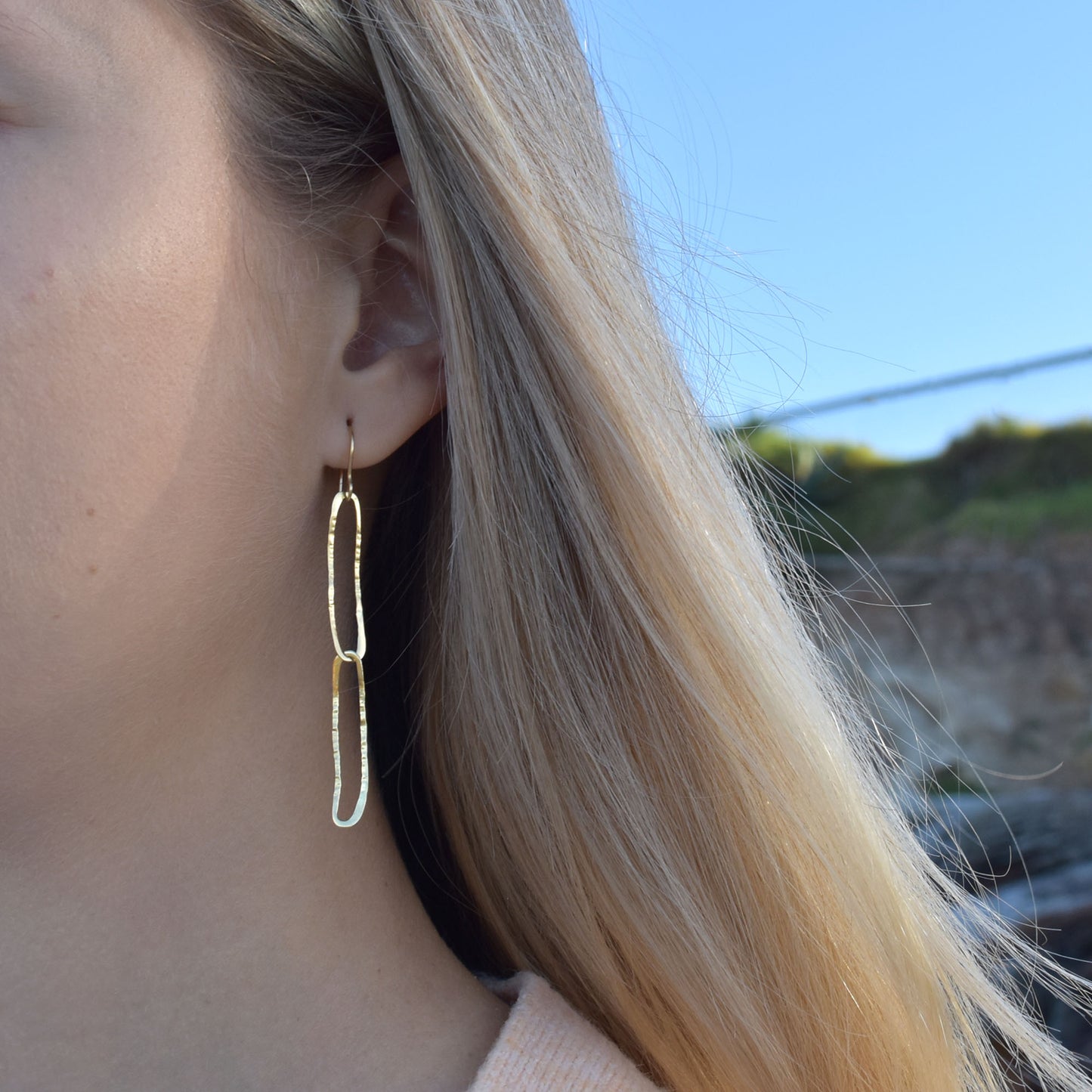 Paper Clip Dangle Earrings - 18K Yellow Gold