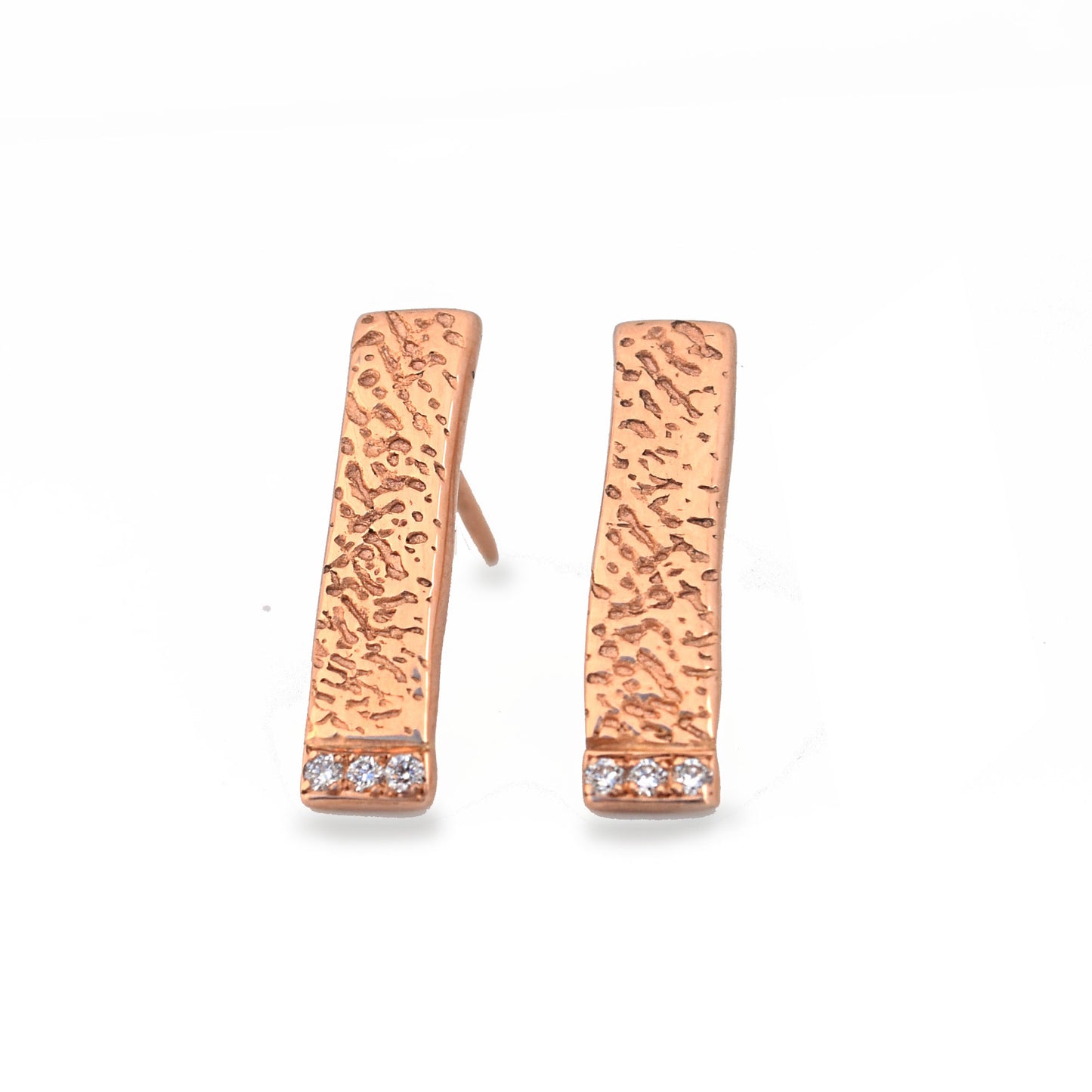 Cuttlefish Pave Diamond Bar Studs - 18K Rose Gold