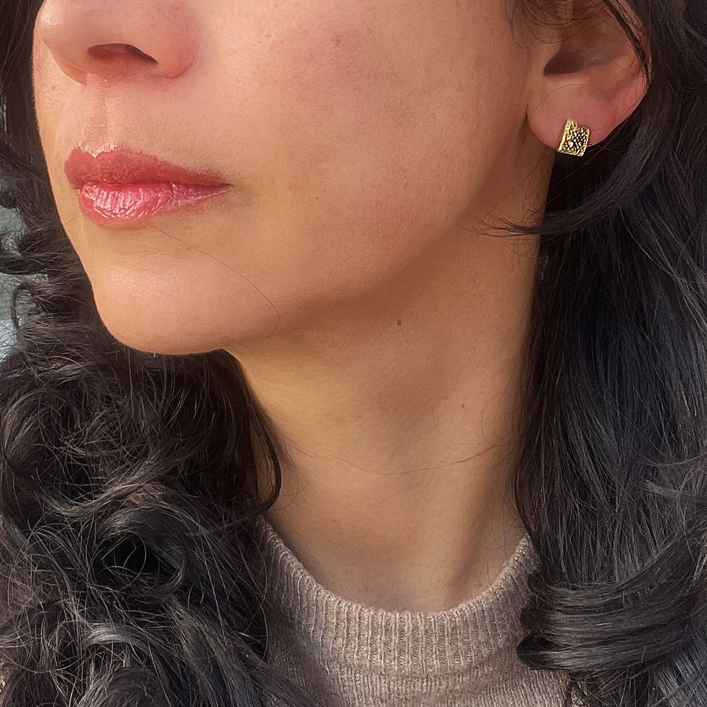 Cuttlefish Square Earring Studs - 18K Yellow Gold