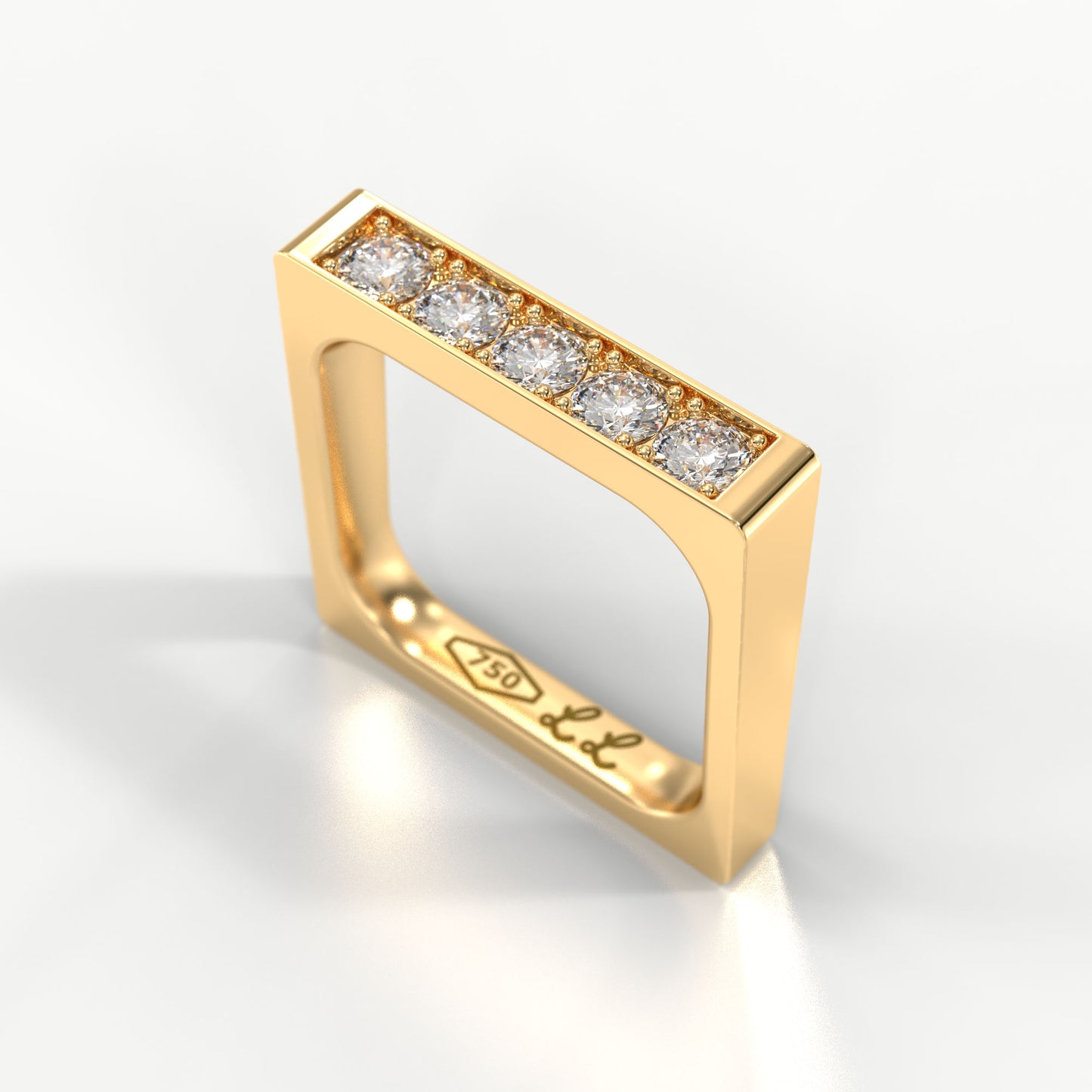 Pave Diamond Bold Square Band - 18K Yellow Gold