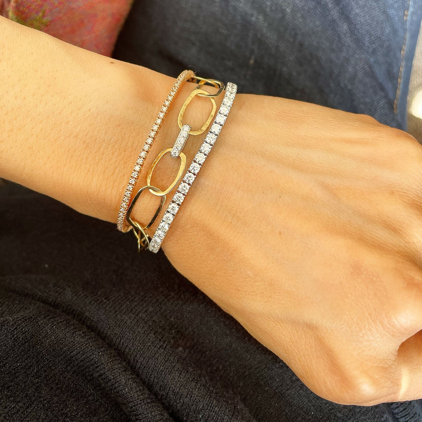 Oval Link Chain Bracelet with Pave Diamond Bar