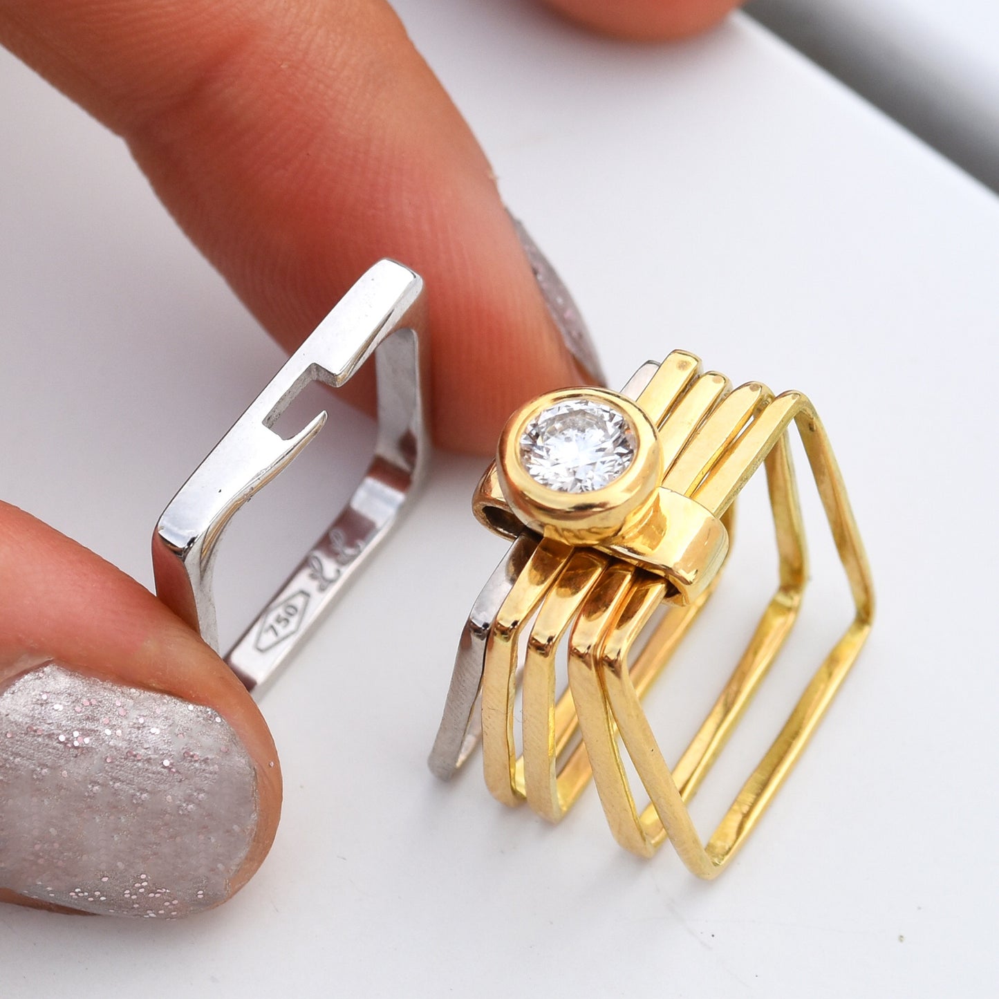 Firenze Ring - 0.5Ct Diamond Bezel Set Two Tone 18K Gold