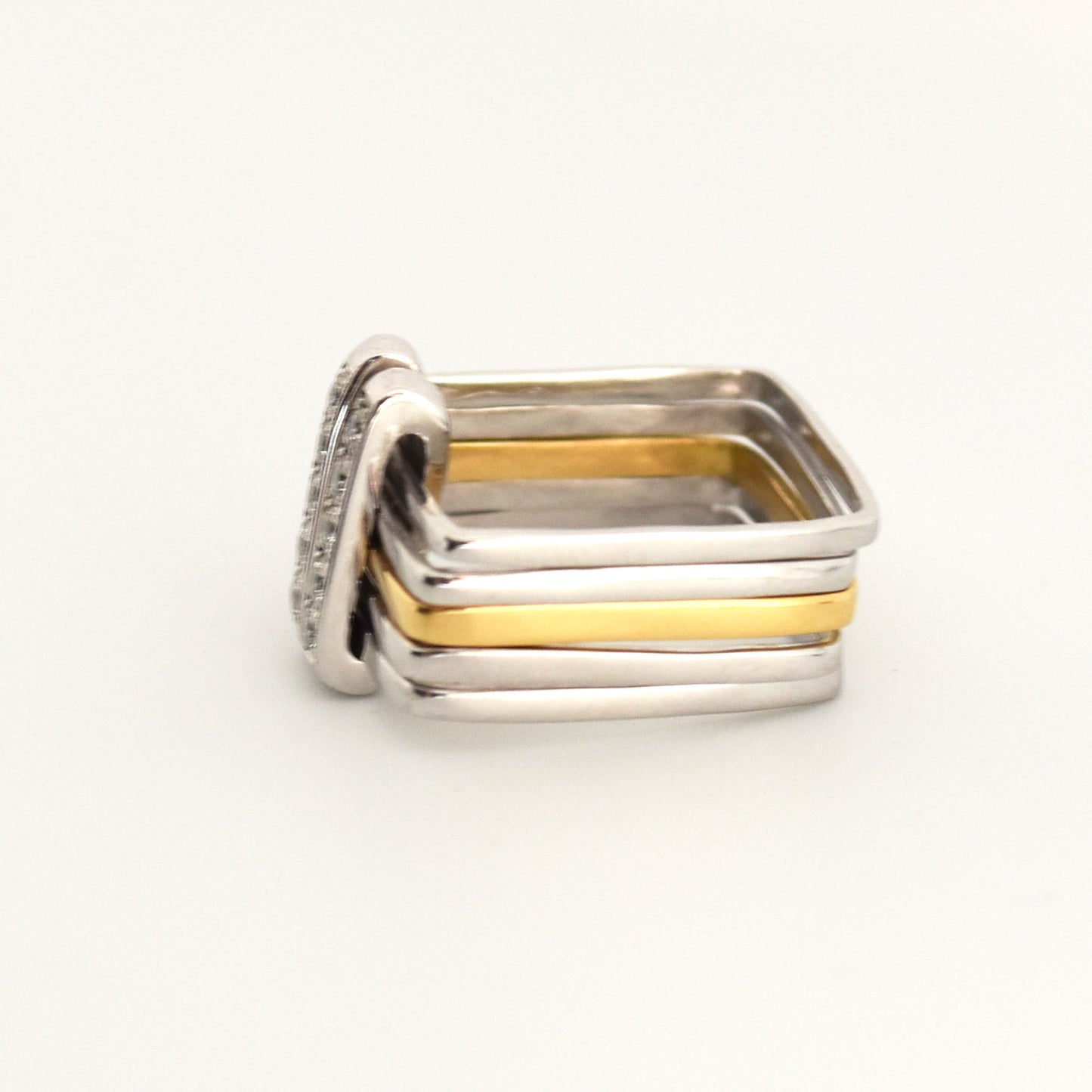 Firenze Ring - Double Pave Diamond Bar Two Tone 18K Gold