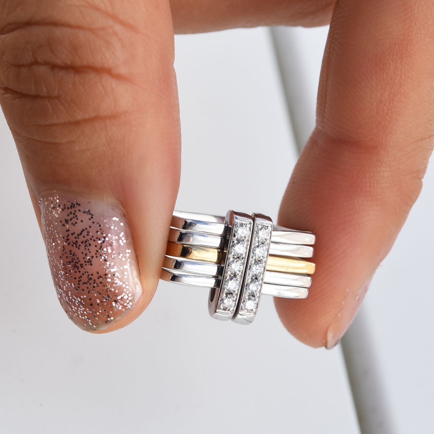 Firenze Ring - Double Pave Diamond Bar Two Tone 18K Gold