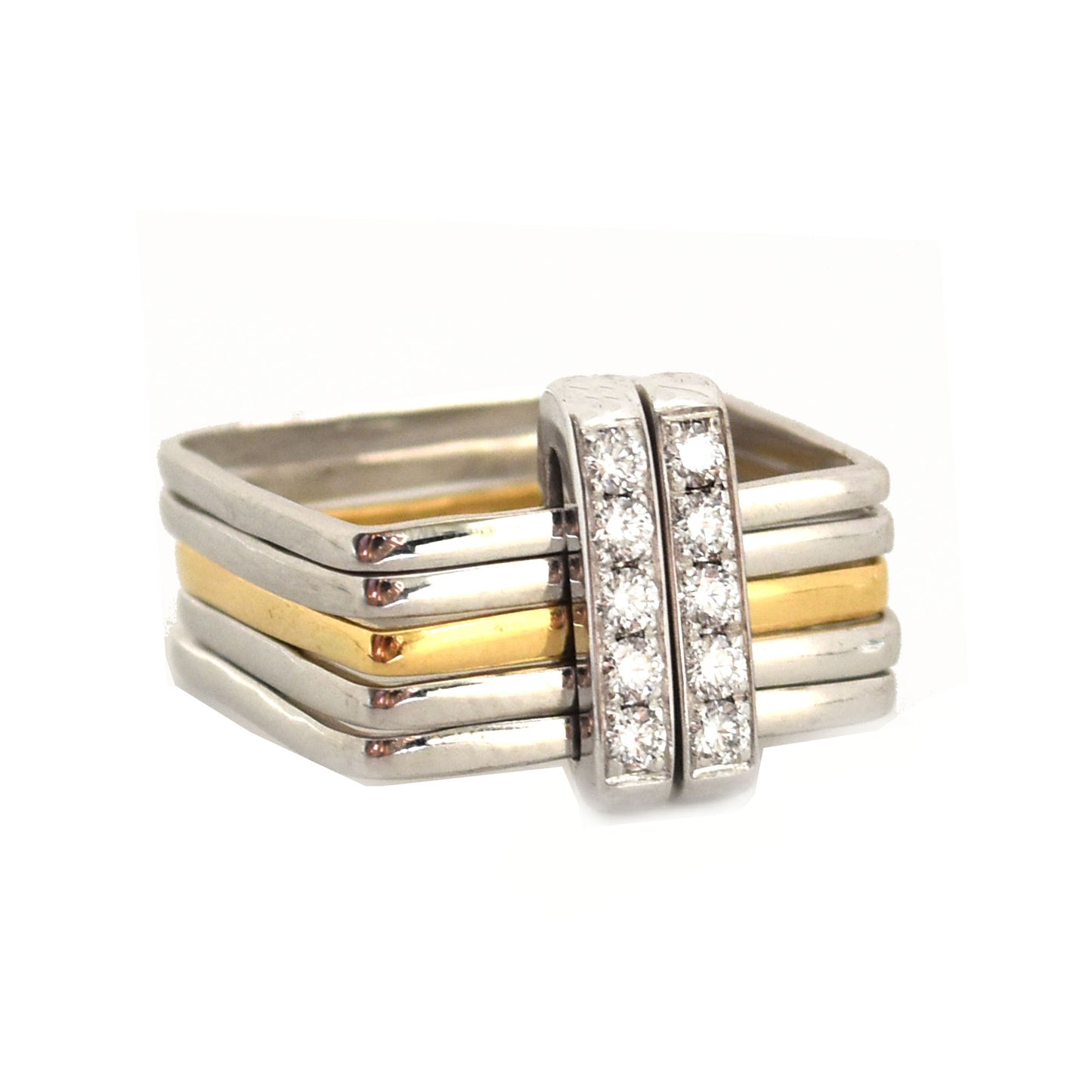 Firenze Ring - Double Pave Diamond Bar Two Tone 18K Gold