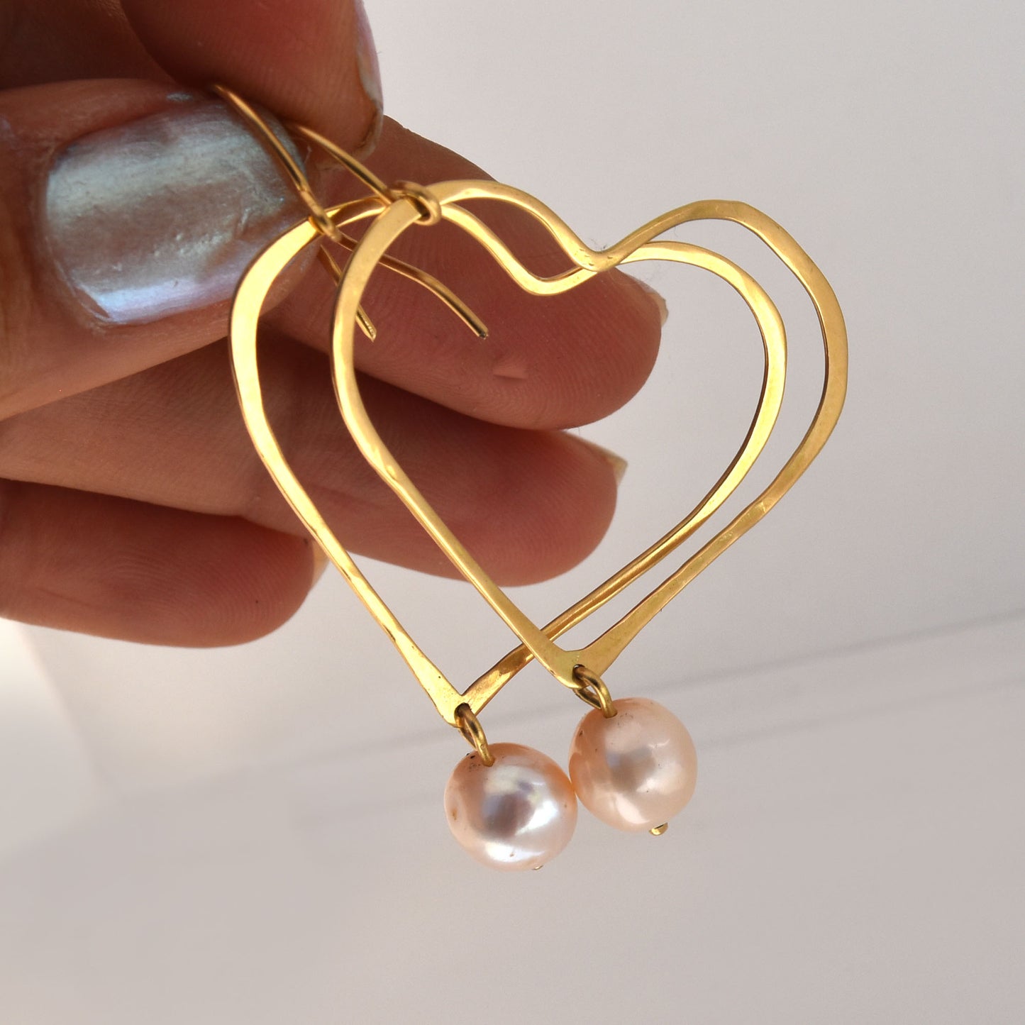 Heart Shape Hoop Earrings with Pearl