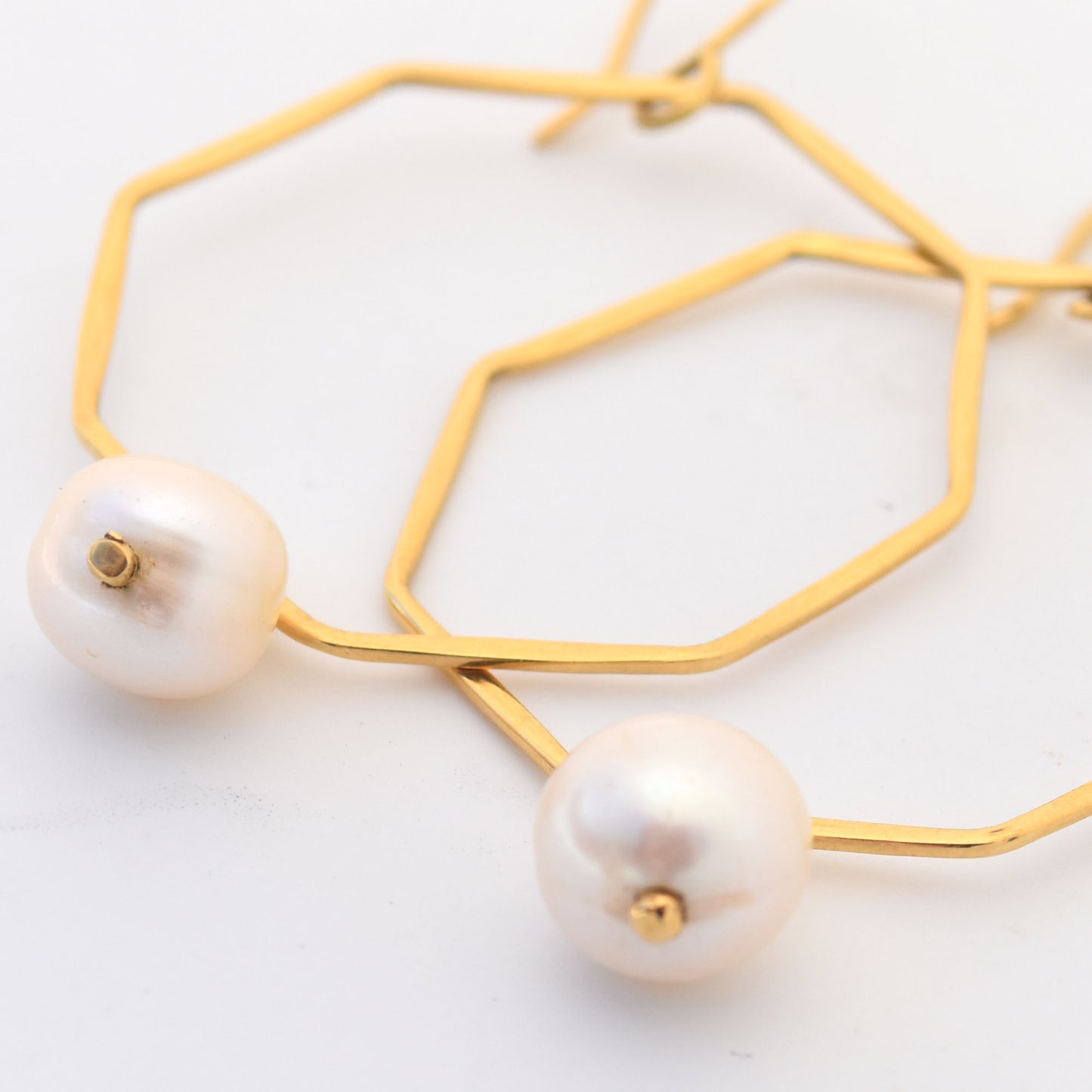 Octagonal Hoop Earrings with Pearls