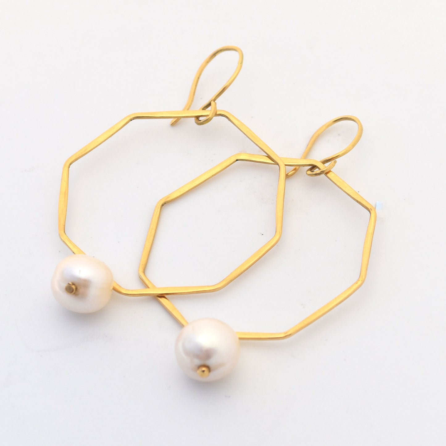 Octagonal Hoop Earrings with Pearls