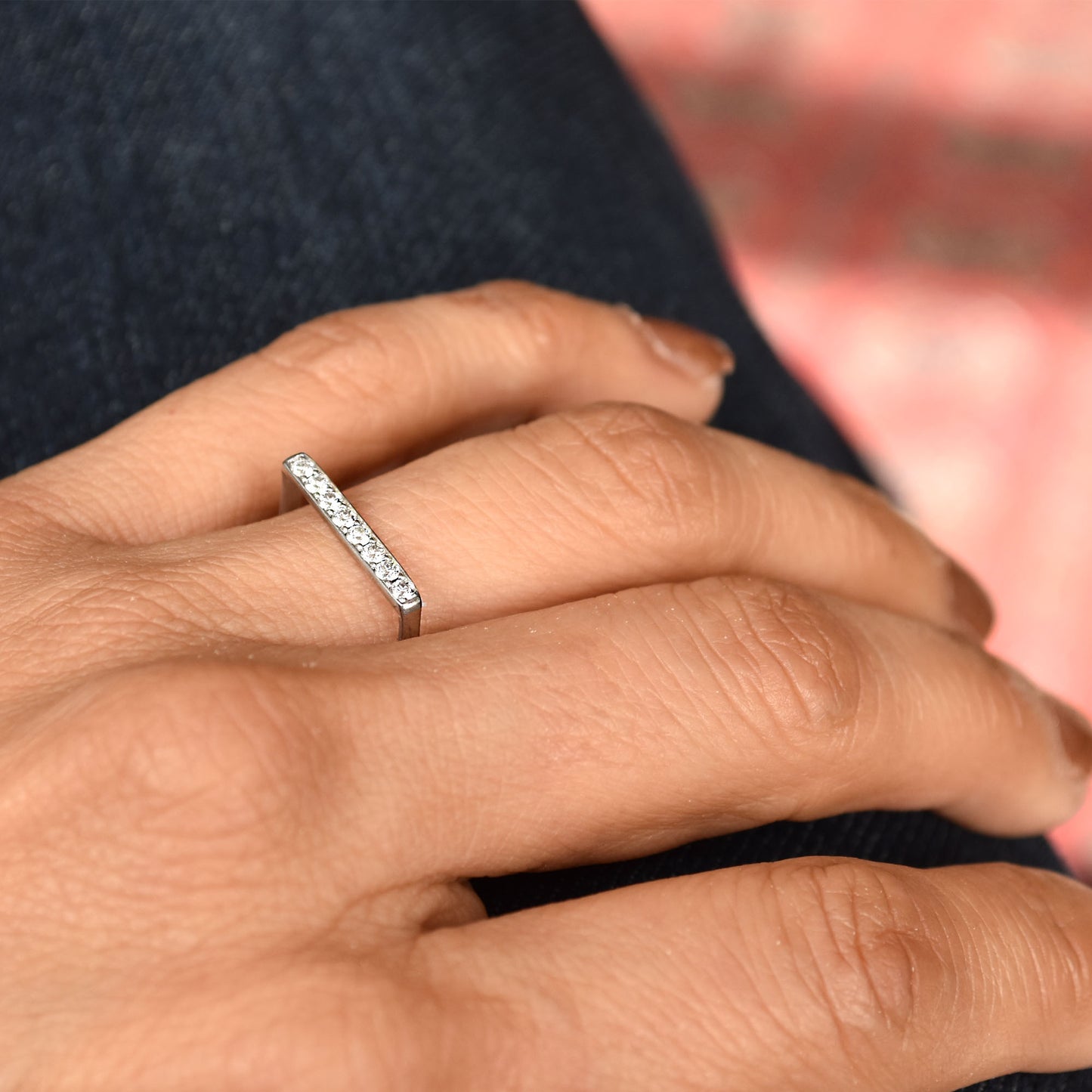 Pave Diamond Eternity Sleek Square Band - 18K White Gold