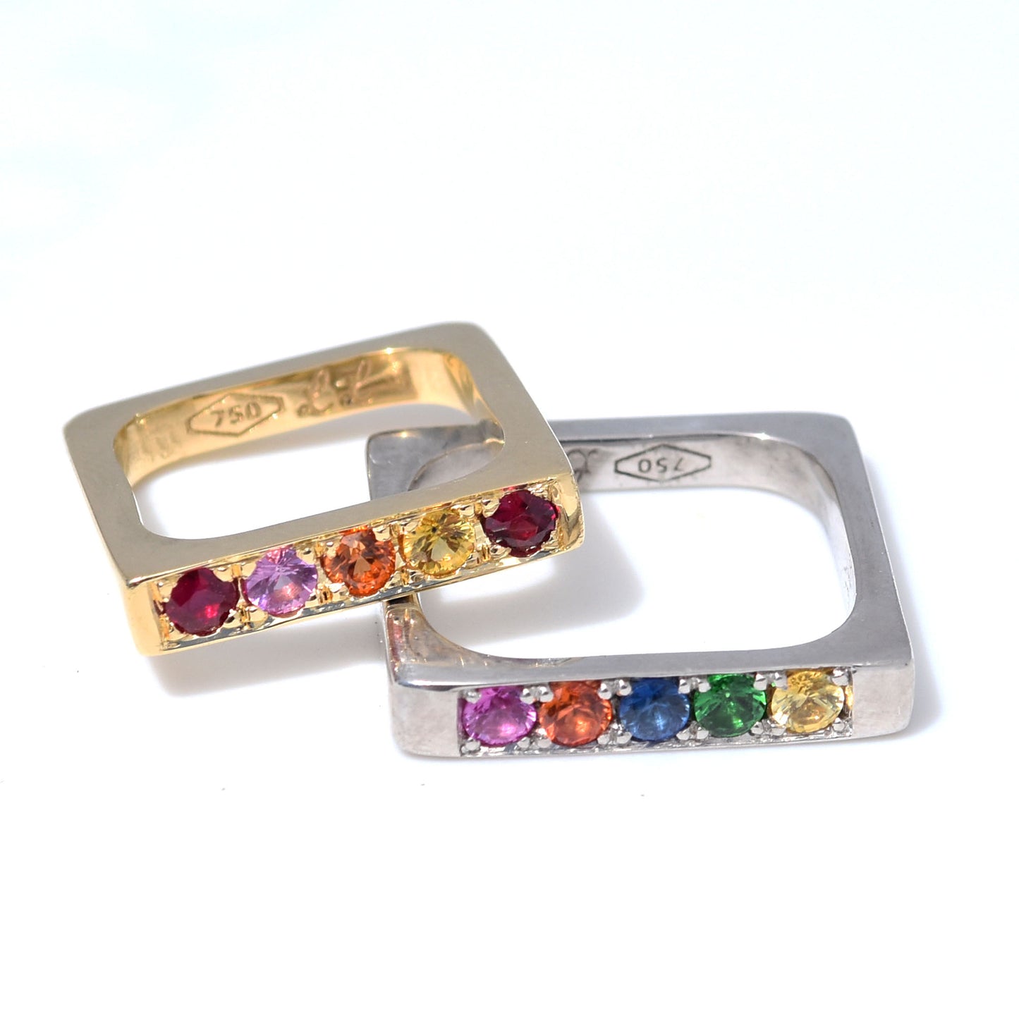 Multi Gem Pave Bold Square Band - 18K Yellow Gold