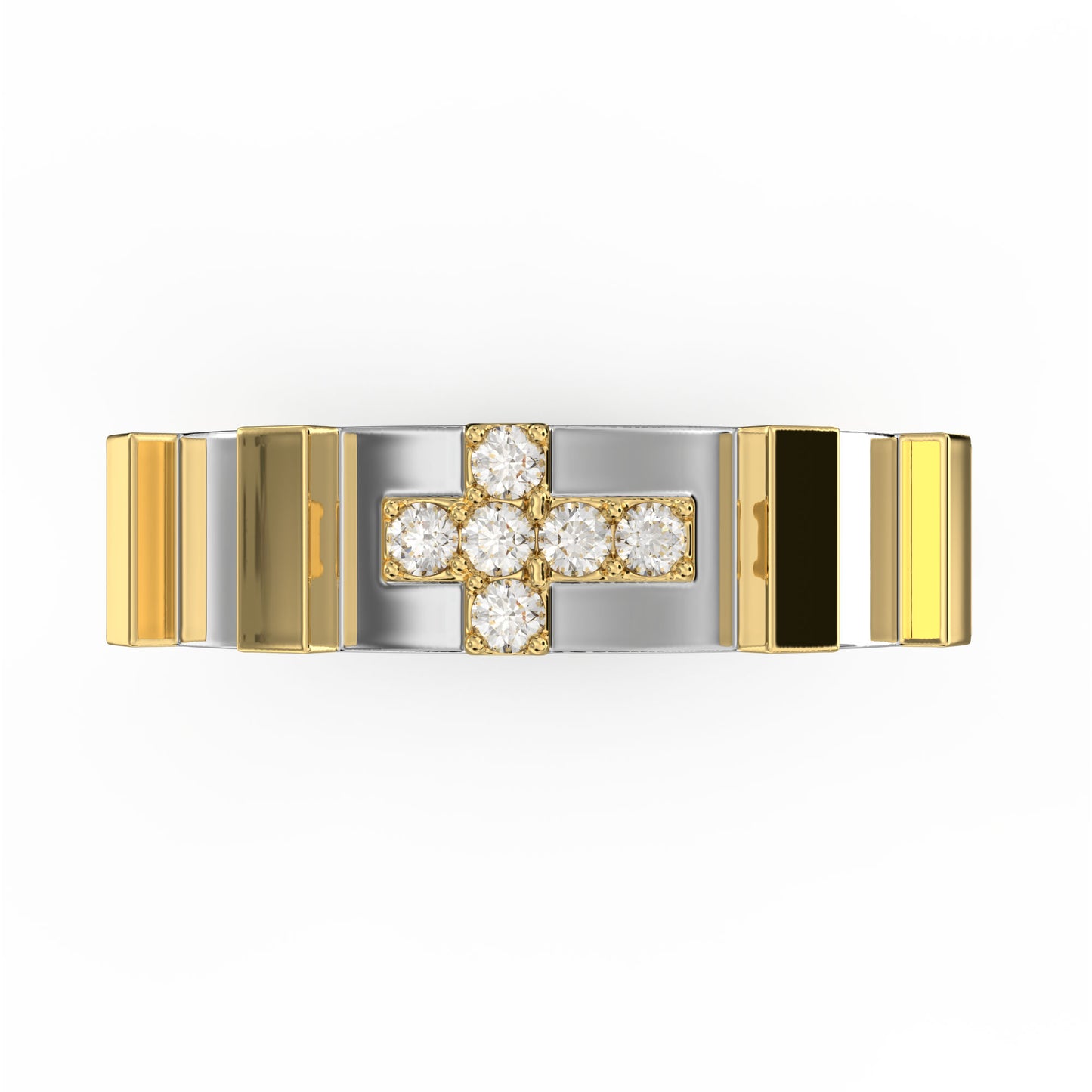 Rosary Ring - Two Tone 18K Gold Pave diamond Cross
