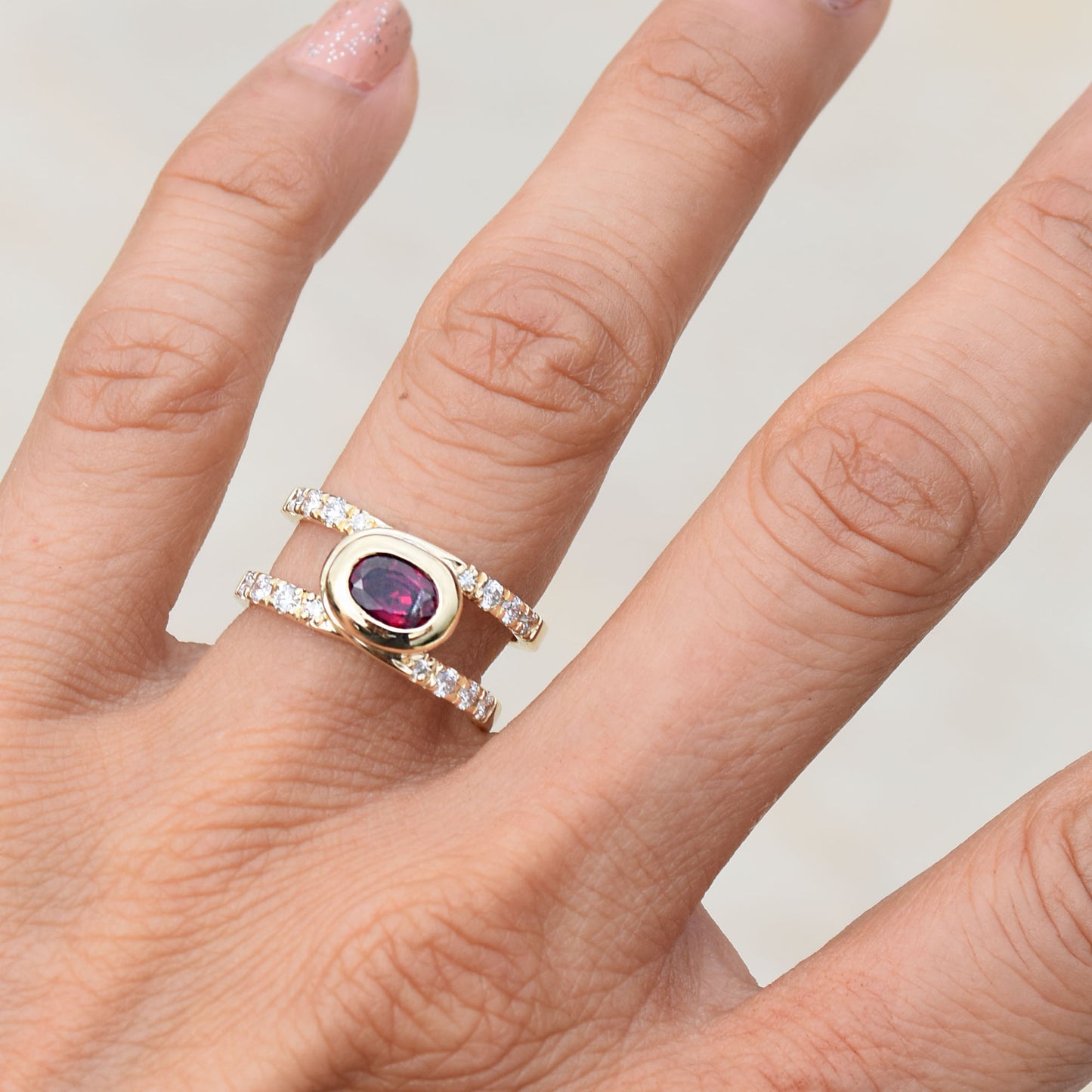 1.27 Ct Ruby Clip Ring with Cut Claw Pave Diamond