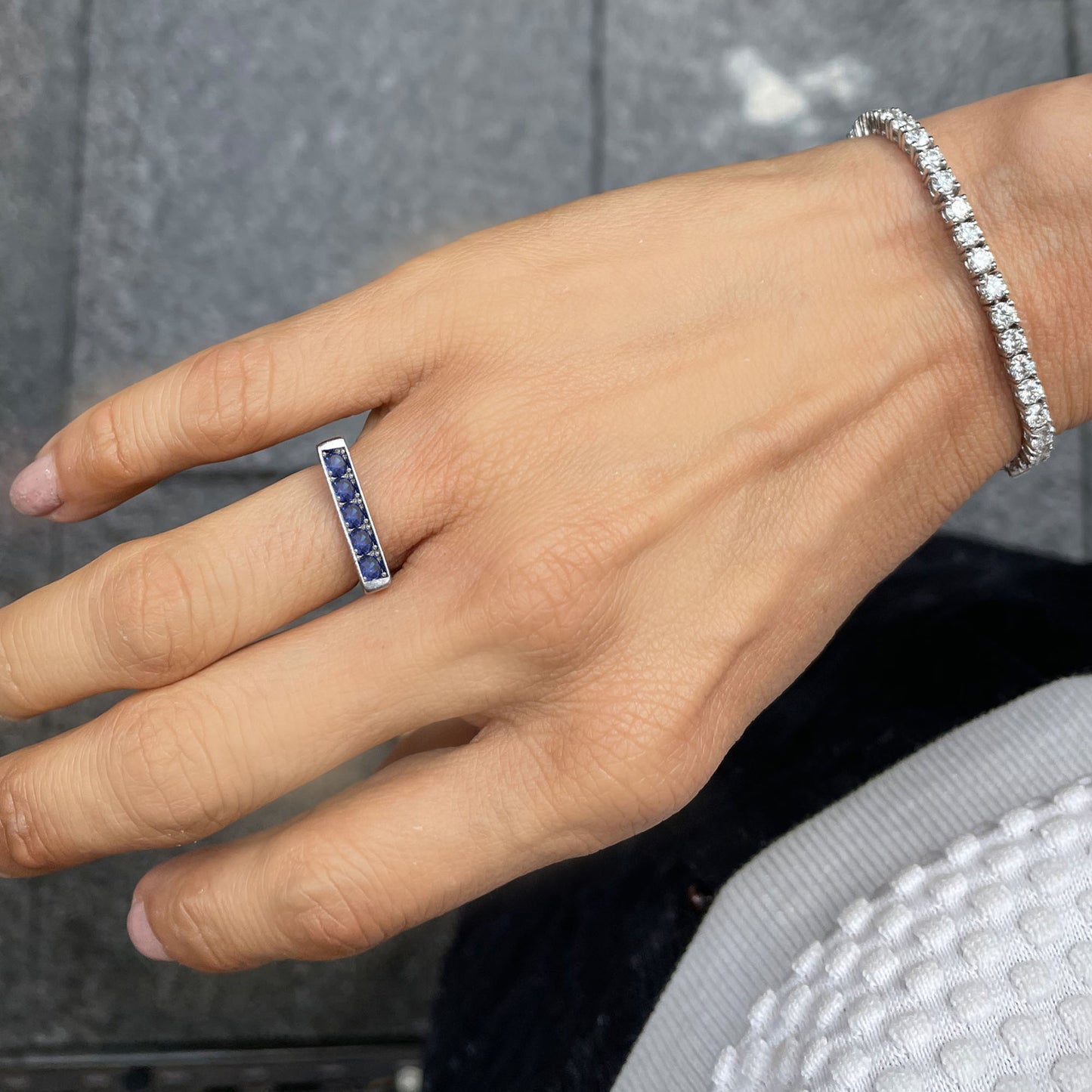 Bold Square Band - Sapphire Pave 18K White Gold