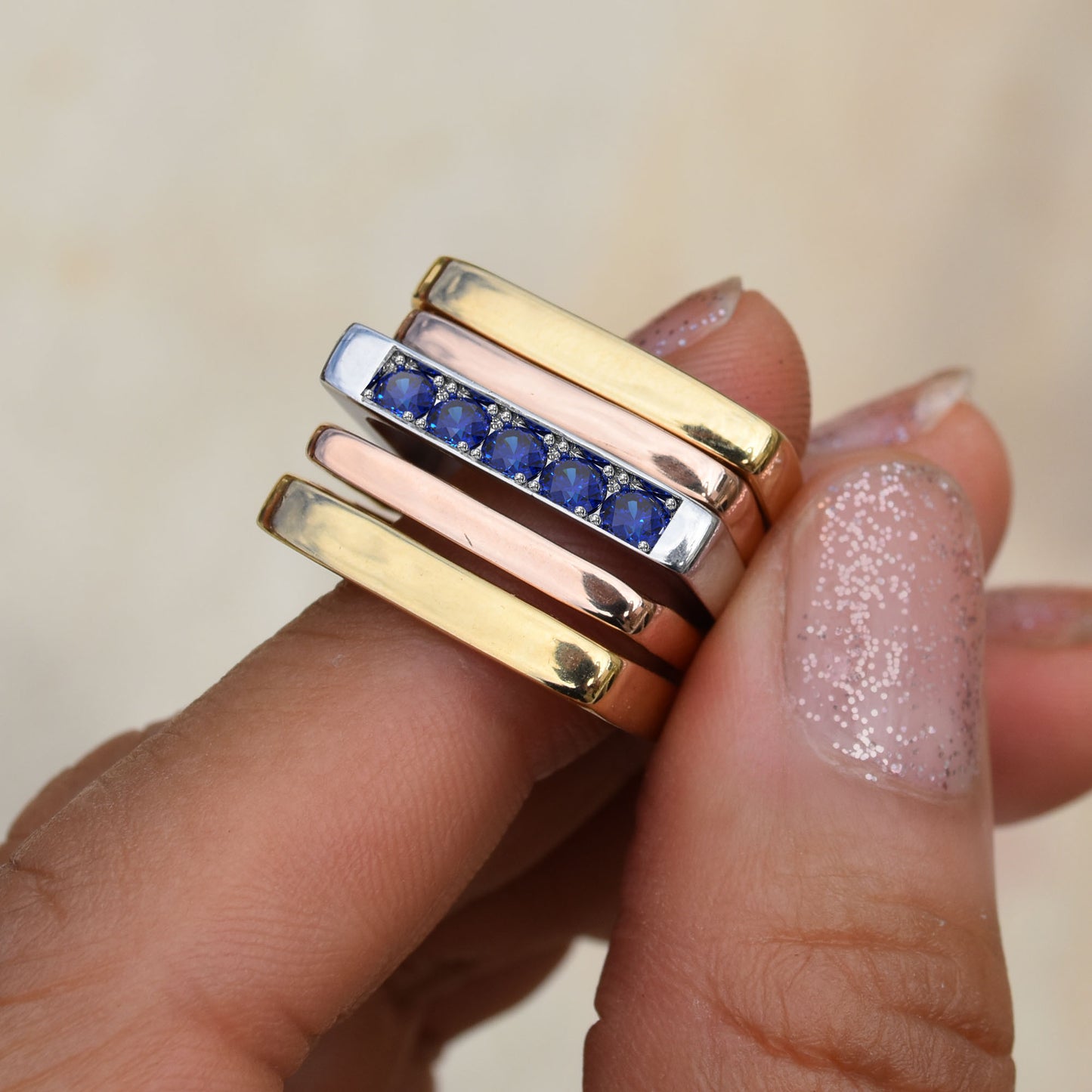 Bold Square Band - Sapphire Pave 18K White Gold