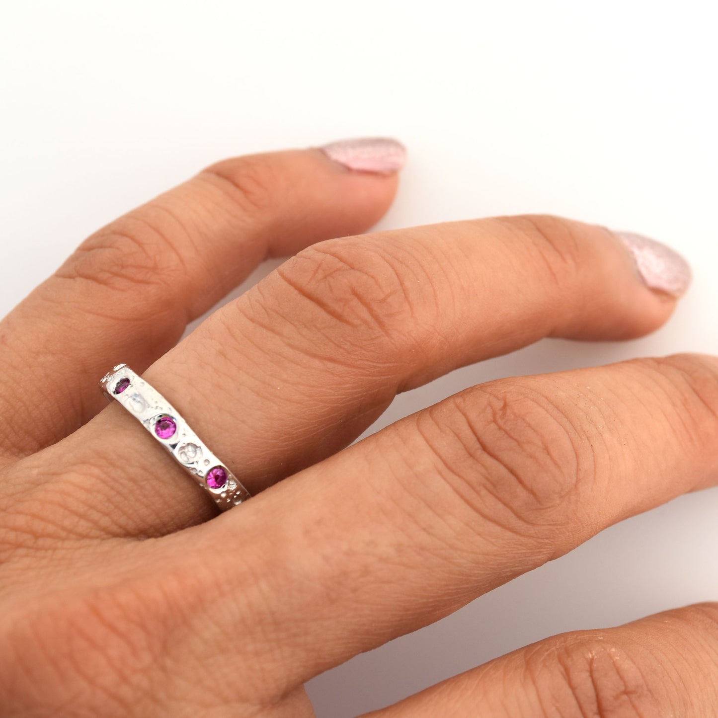 Sea Urchin Band - 18K white Gold and Pink Sapphires
