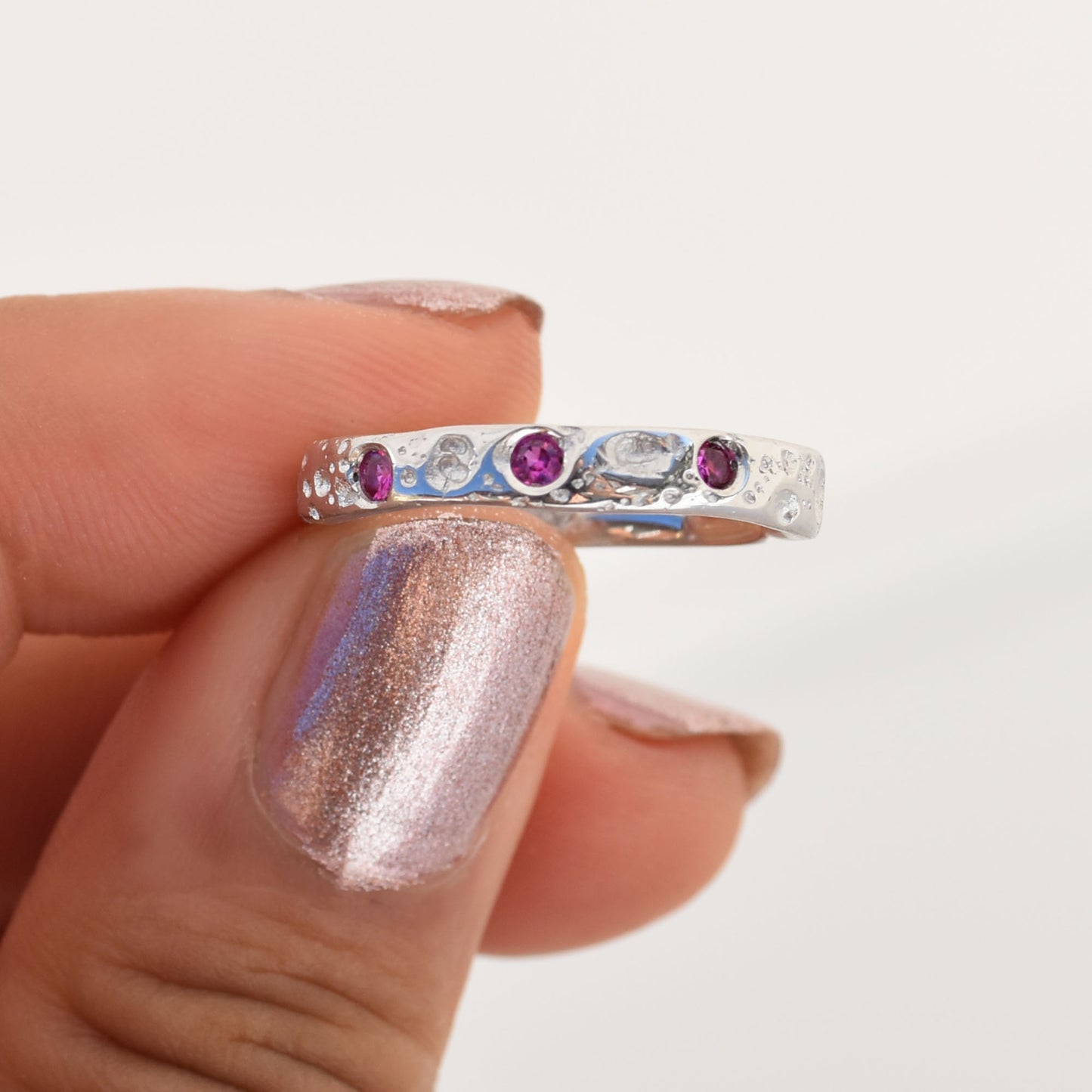 Sea Urchin Band - 18K white Gold and Pink Sapphires