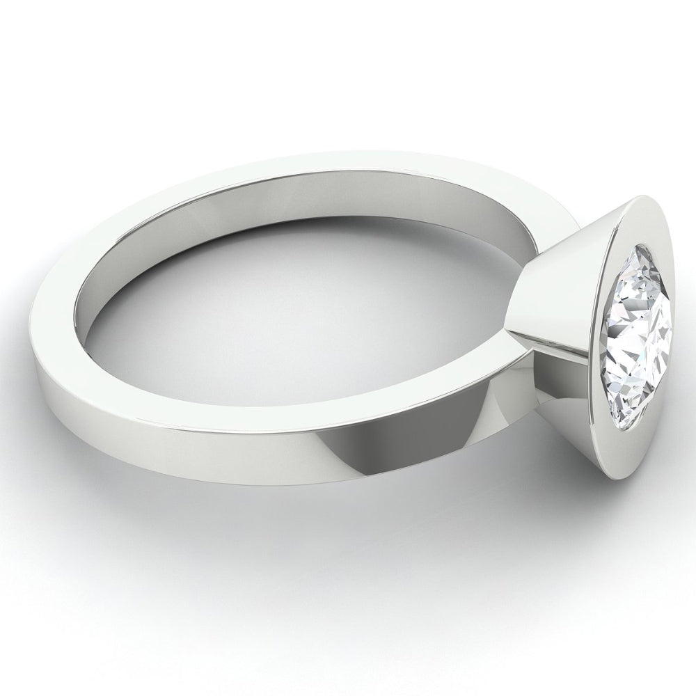 Solitaire Diamond Ring - Bold Bezel 18K White Gold