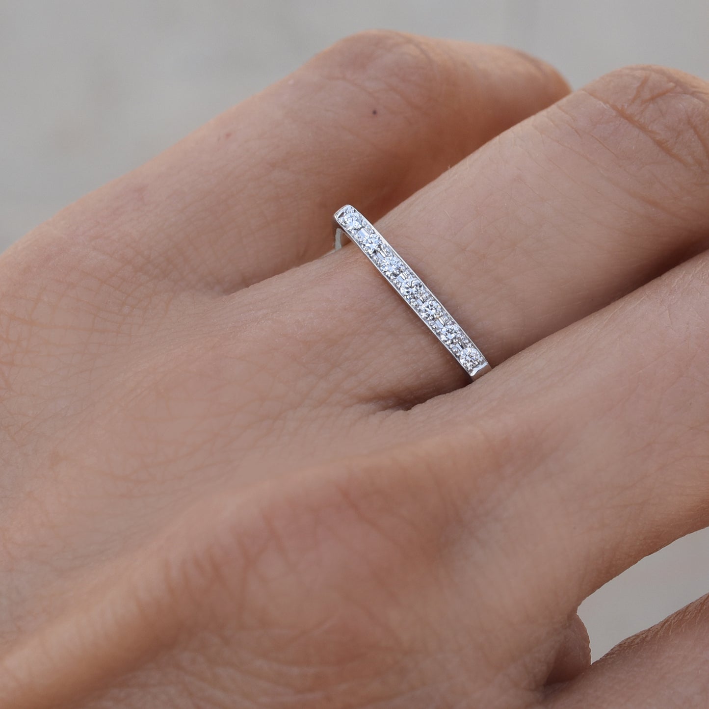 Pave Diamond Eternity Sleek Square Band - 18K White Gold