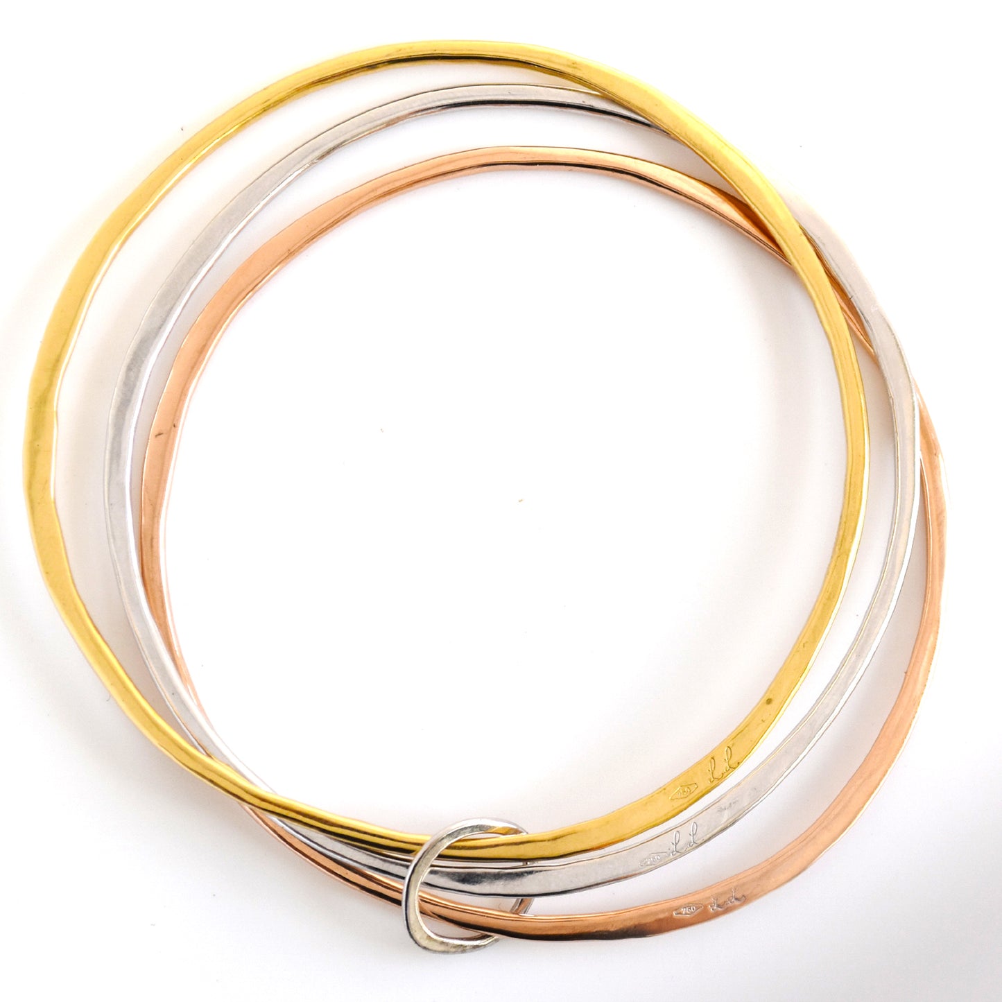 18K Tri- Colour Gold Hammered Bangles