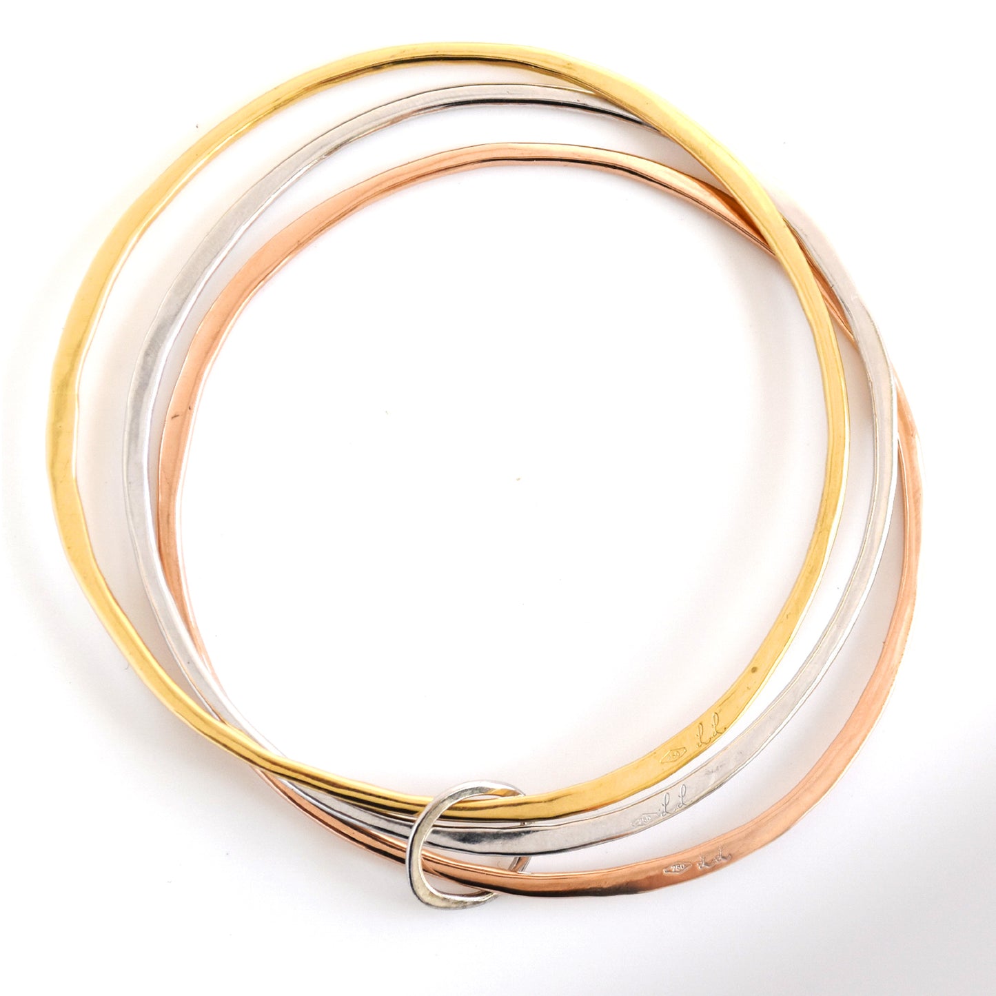 18K Tri- Colour Gold Hammered Bangles