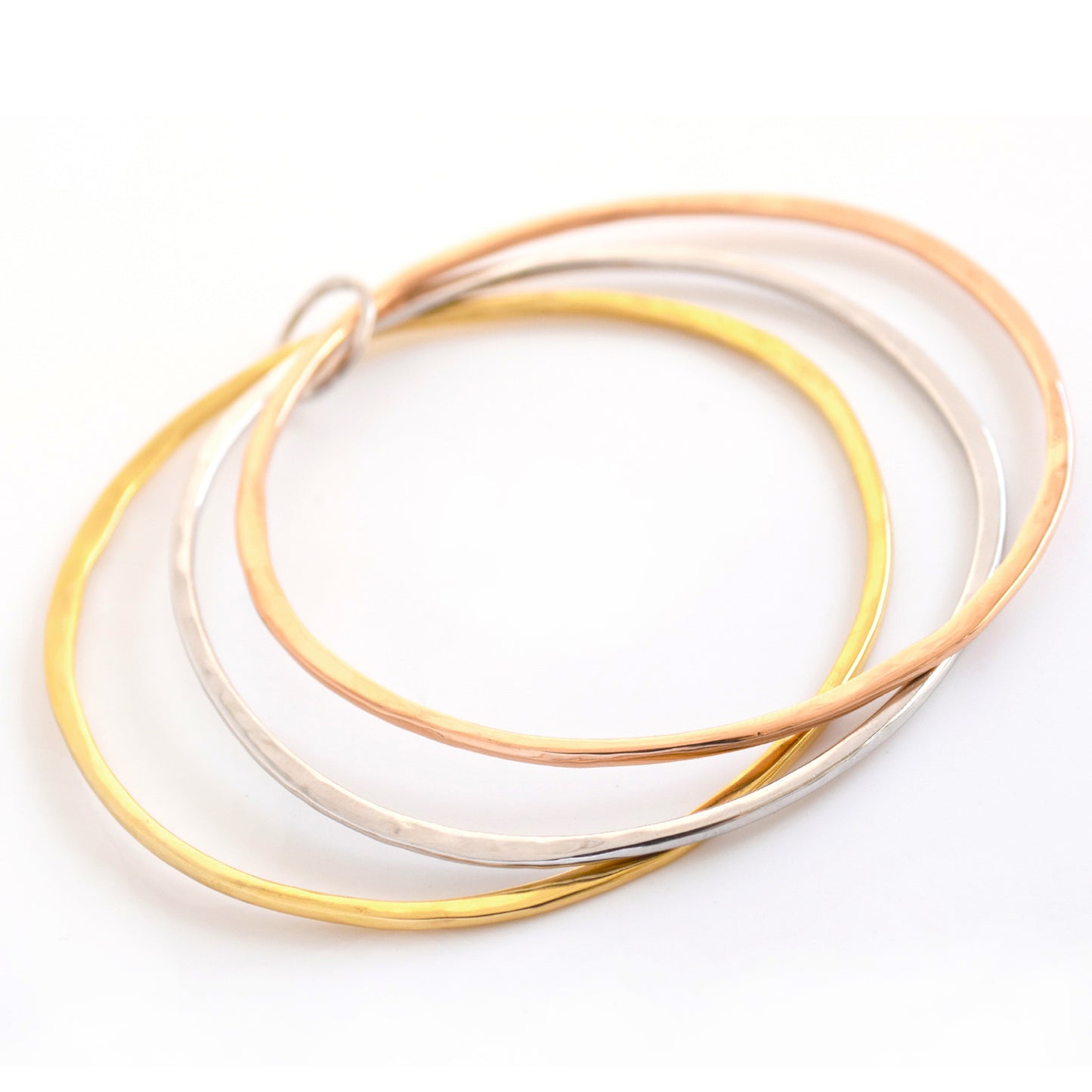 18K Tri- Colour Gold Hammered Bangles