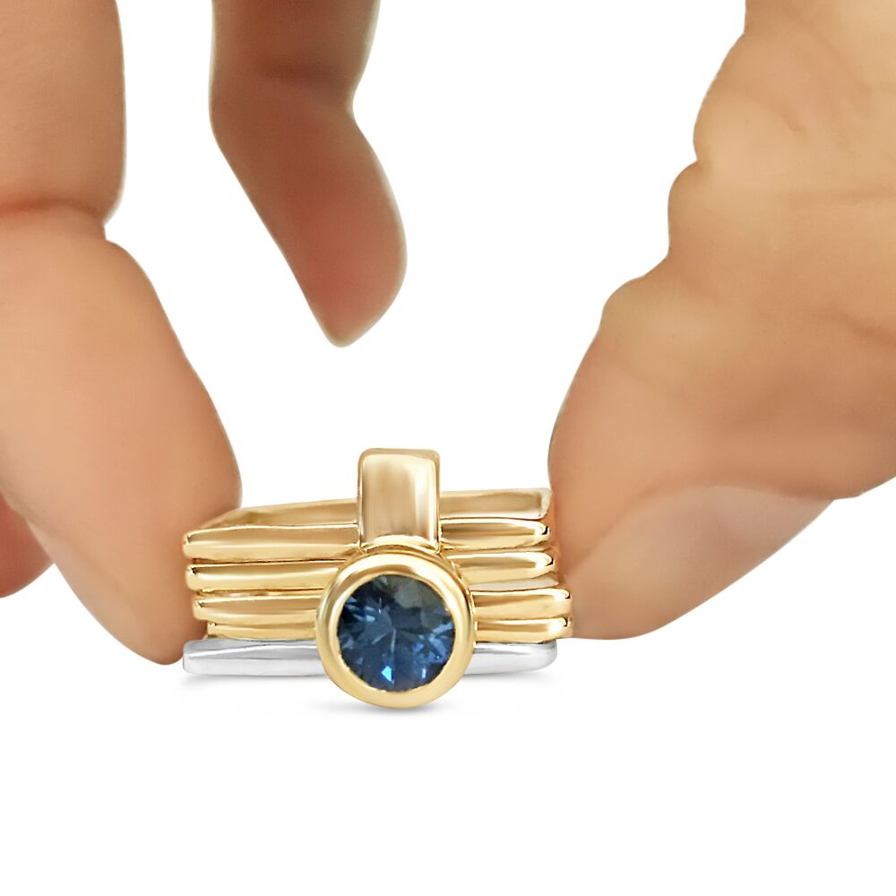 Firenze Ring - Sapphire Bezel Set Two Tone 18K Gold