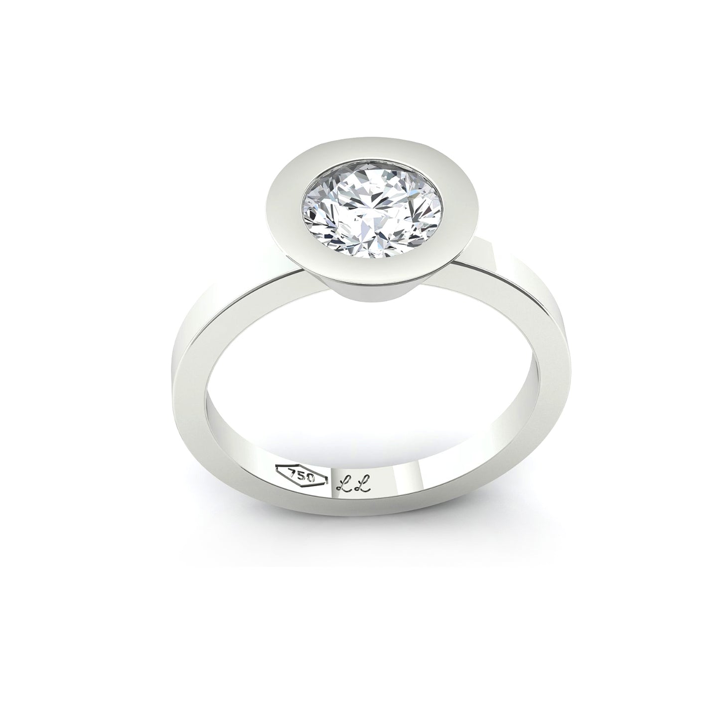 Solitaire Diamond Ring - Bold Bezel 18K White Gold