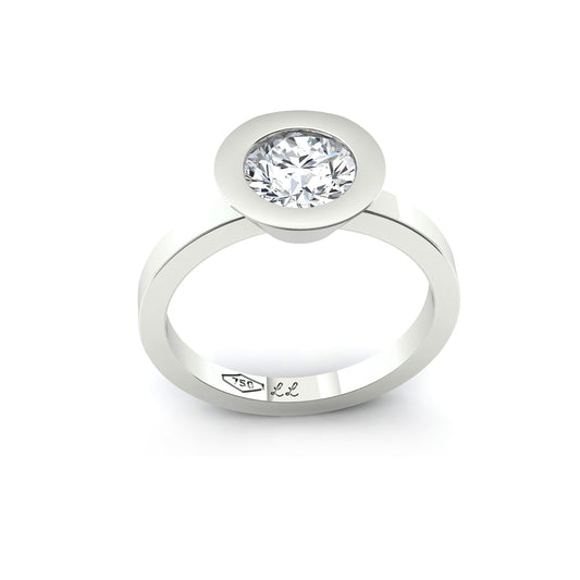 Bold Bezel Solitaire Diamond Ring - 18K White Gold