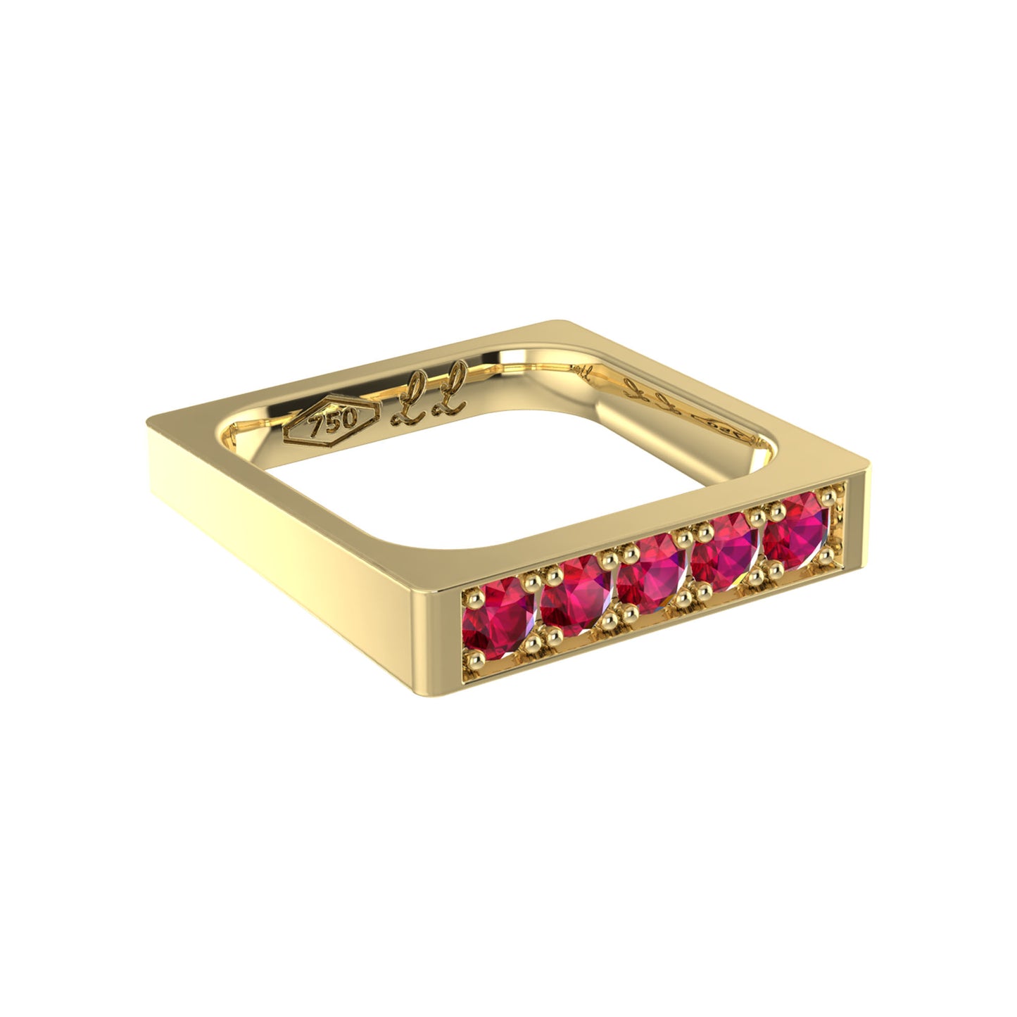 Bold Square Band - Ruby Pave 18K Yellow Gold