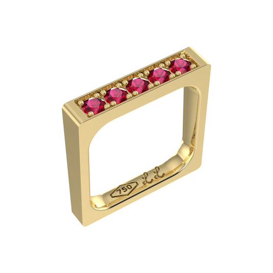 Bold Square Band - Ruby Pave 18K Yellow Gold