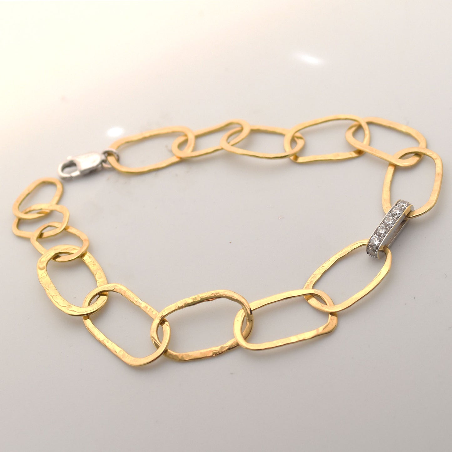 Oval Link Chain Bracelet with Pave Diamond Bar