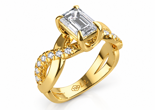 Emerald Cut Diamond Woven band 18K Yellow Gold