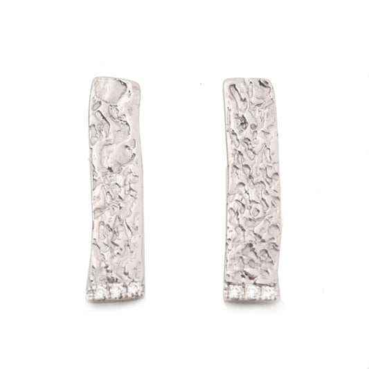 Cuttlefish Pave Diamond Bar Studs - 18K White Gold