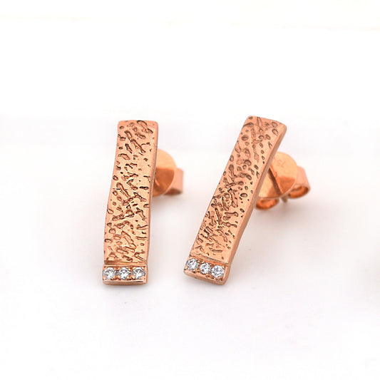 Cuttlefish Pave Diamond Bar Studs - 18K Rose Gold