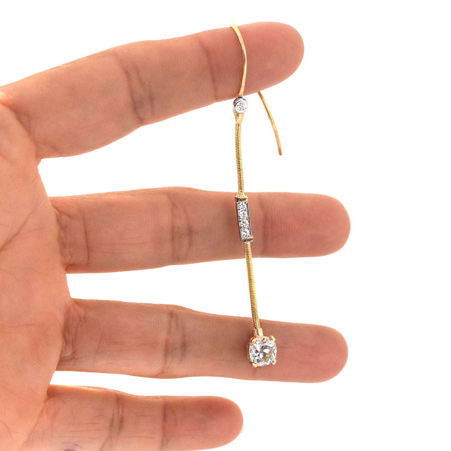 Diamond Mono Earring -Two Tone 18K Yellow Gold