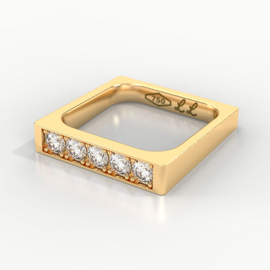 Pave Diamond Bold Square Band - 18K Yellow Gold