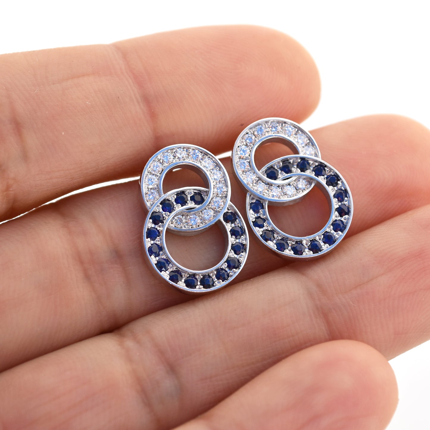 Sapphire and Diamond Pave Circle Studs 18K WG