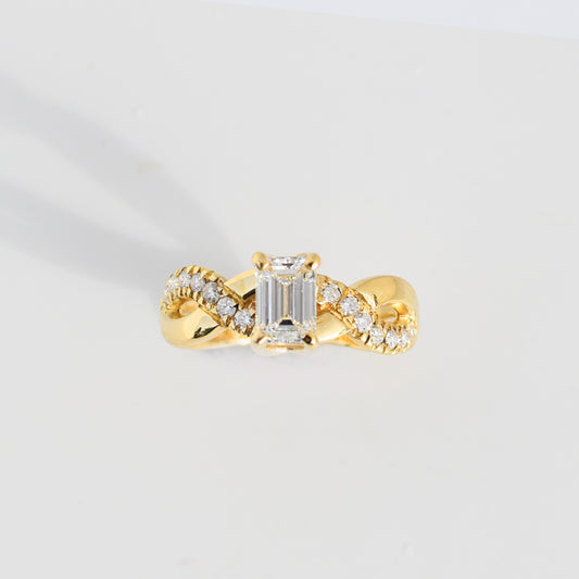 Emerald Cut Diamond Woven band 18K Yellow Gold