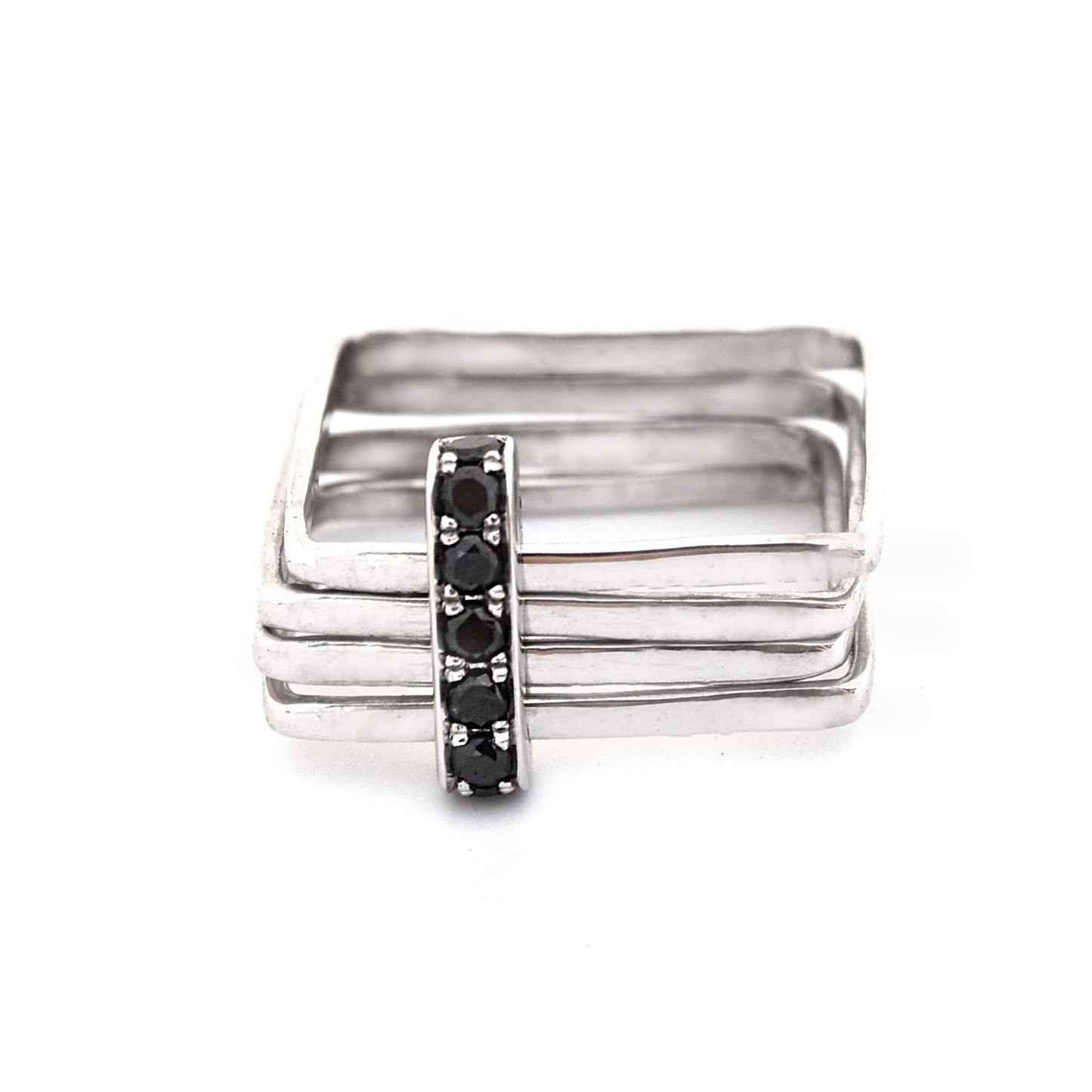 Firenze Ring - Black Diamond Pave 18K White Gold