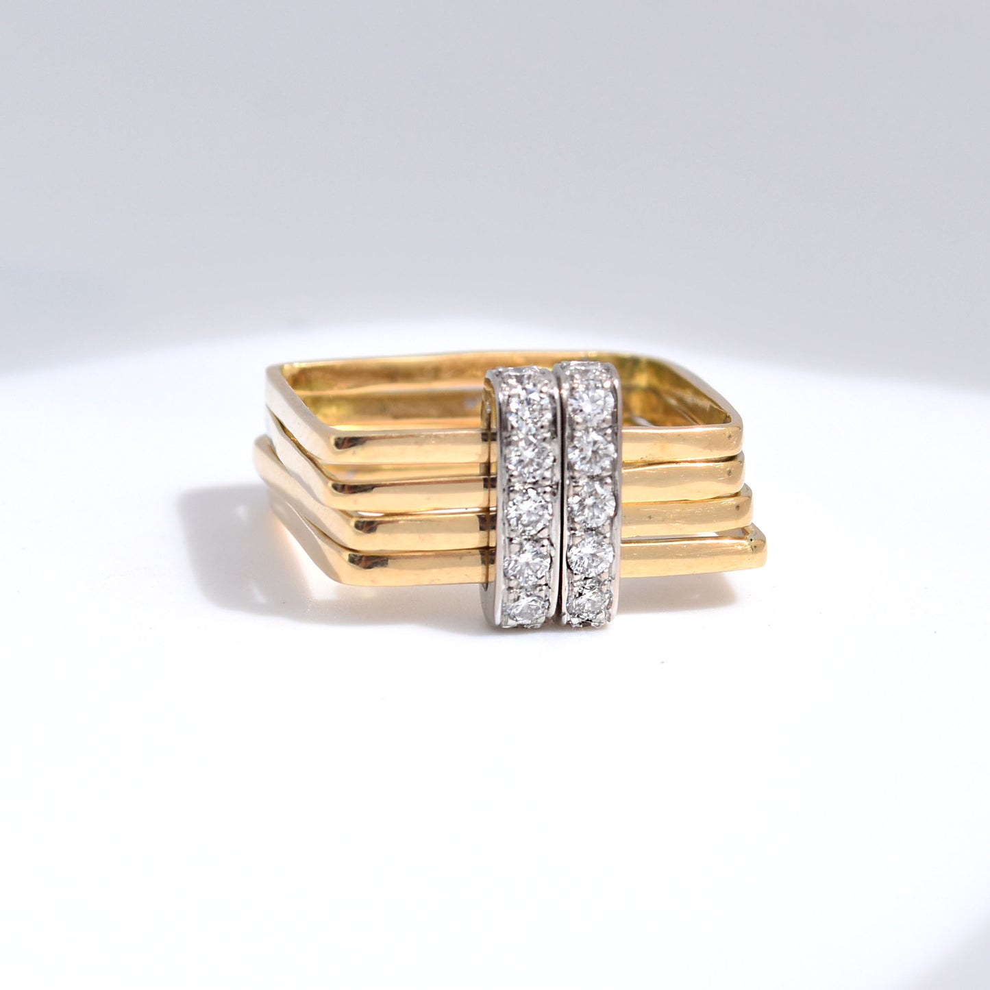 Firenze Ring - Two Tone 18K Gold Double Pave Diamond Bar