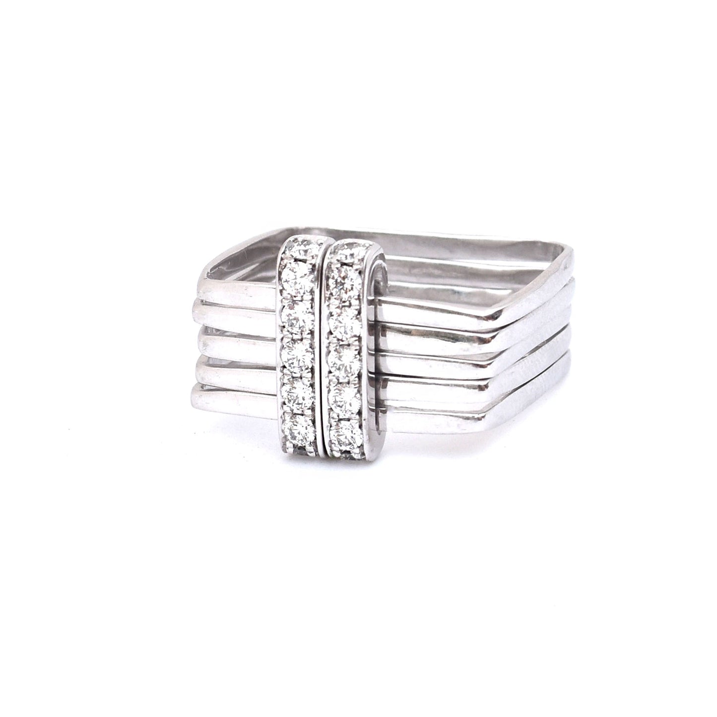 Firenze Ring Double Pave Diamond Bar 18K White Gold