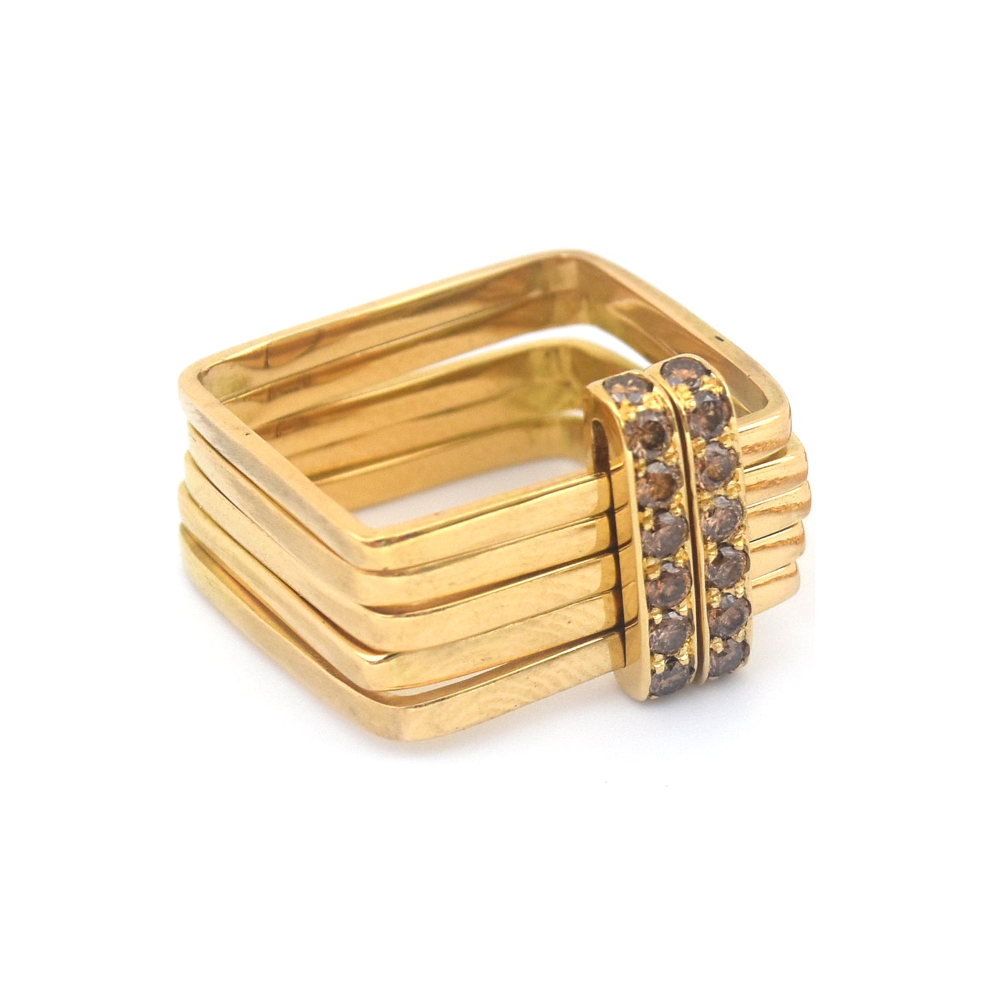 Firenze Ring - Cognac Diamond Pave Double Bar 18k Yellow Gold