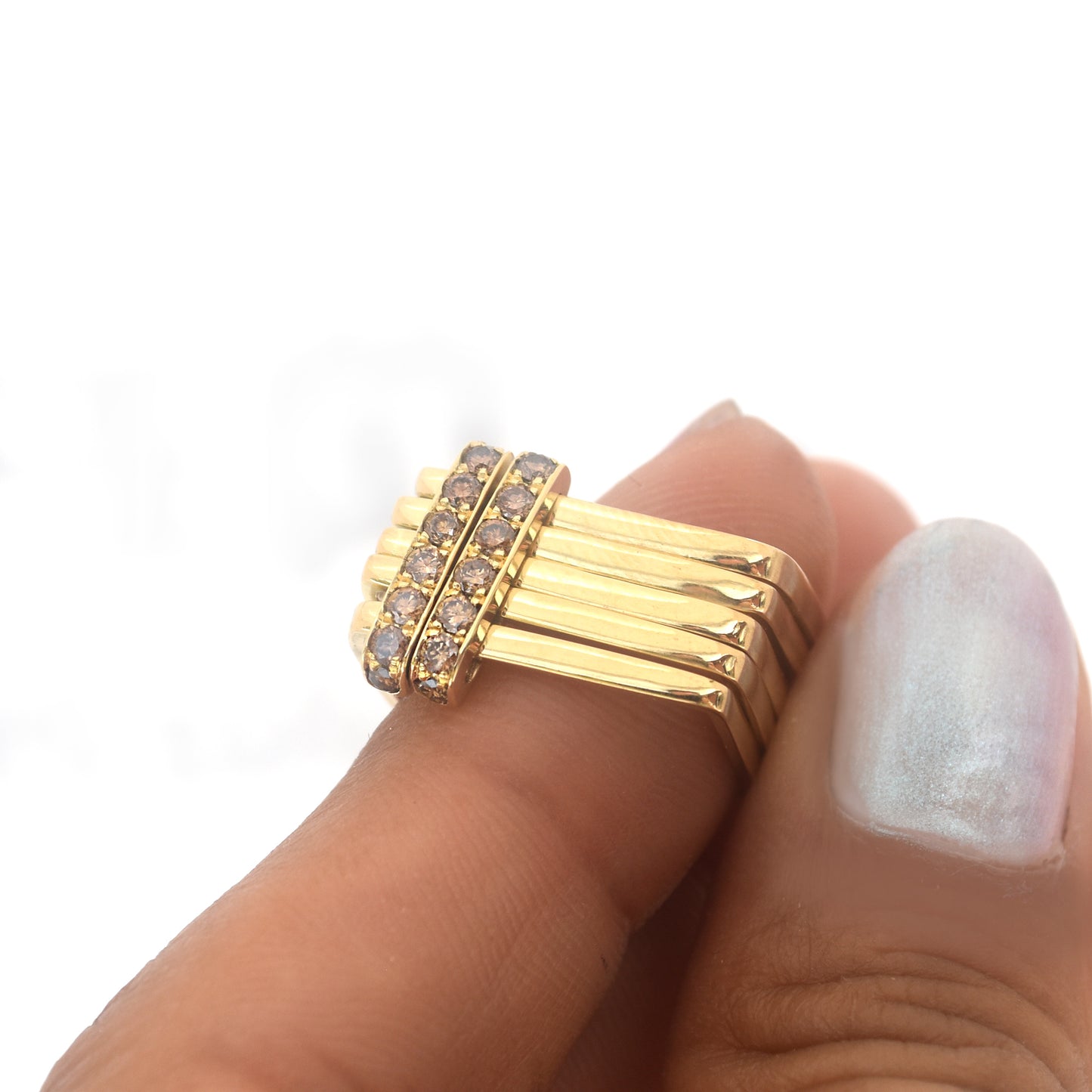 Firenze Ring - Cognac Diamond Pave Double Bar 18k Yellow Gold