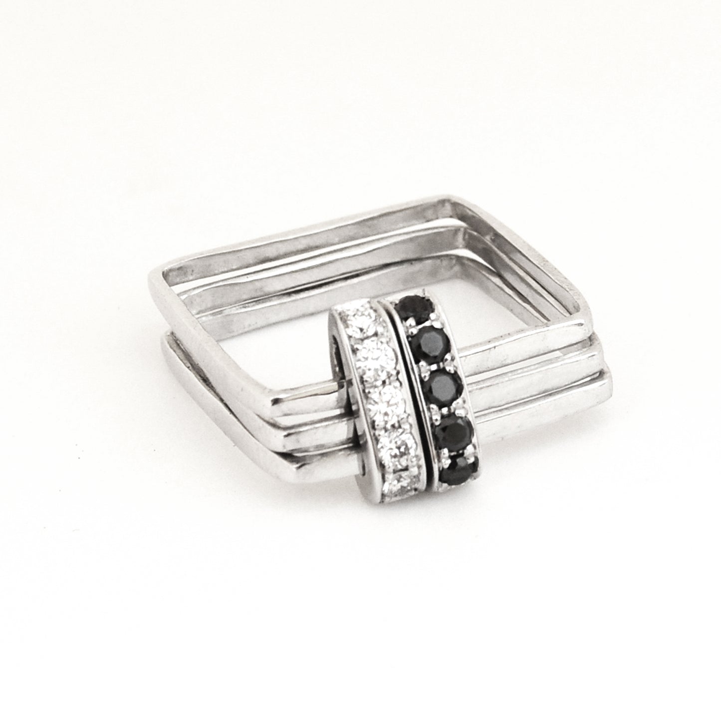 Firenze Ring - Double Pave Black and White Diamond Bar