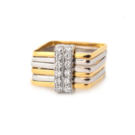 Firenze Ring - Double Pave Diamond Bar Two Tone 18K Gold