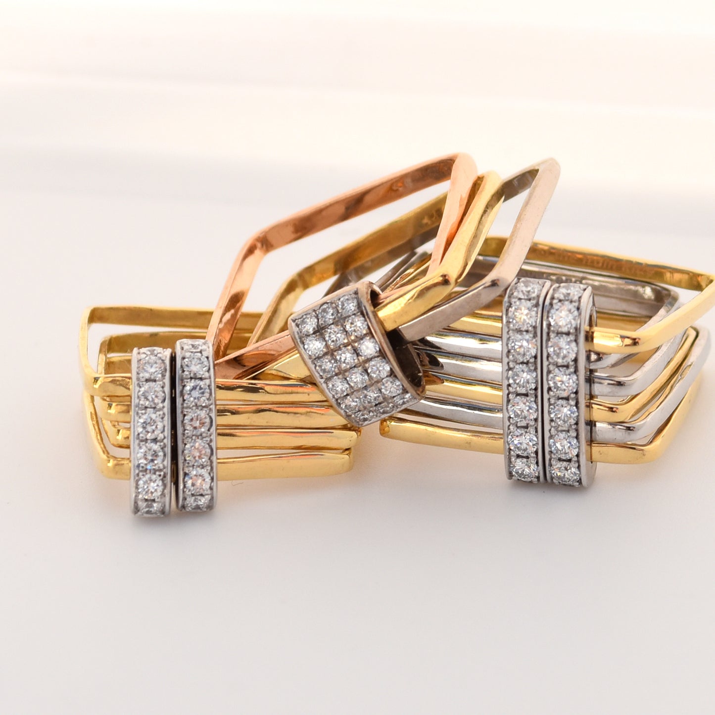 Firenze Ring - Two Tone 18K Gold Double Pave Diamond Bar