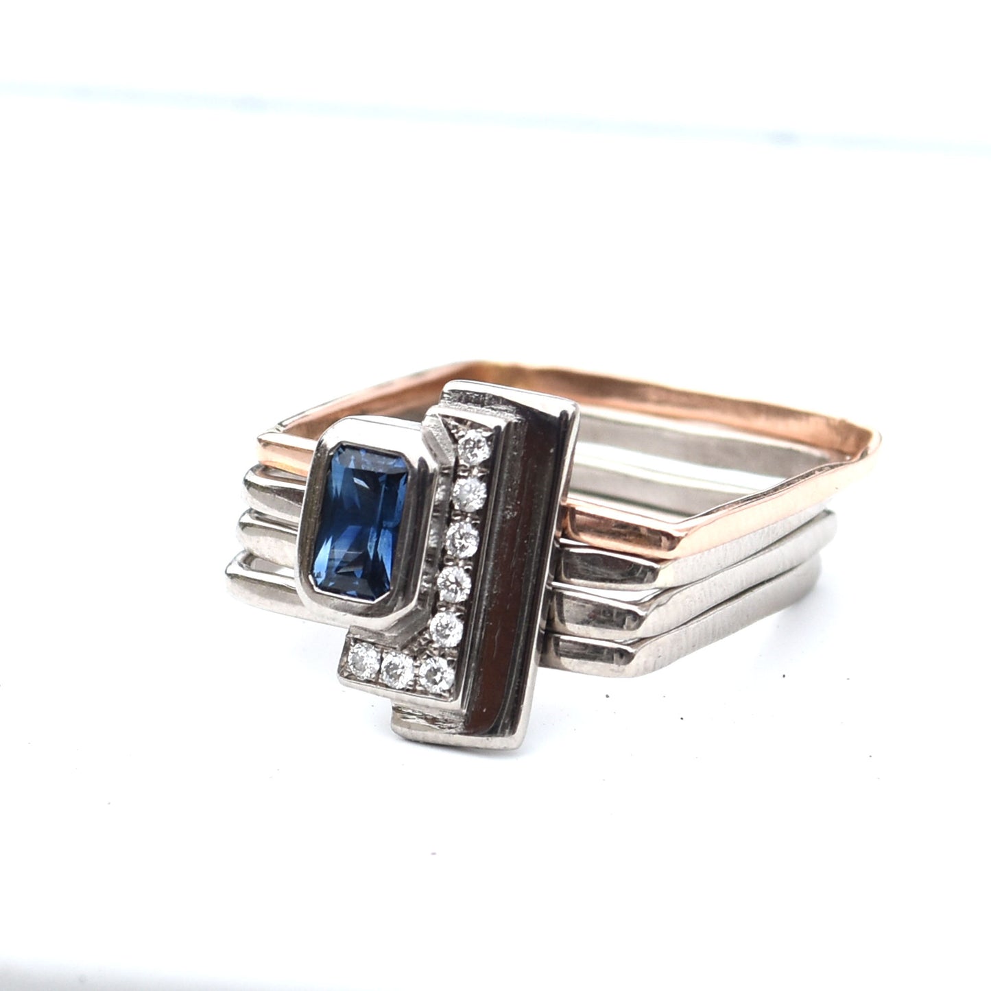 Firenze Ring Two Tone 18K Gold - Sapphire and Pave Diamond Bar