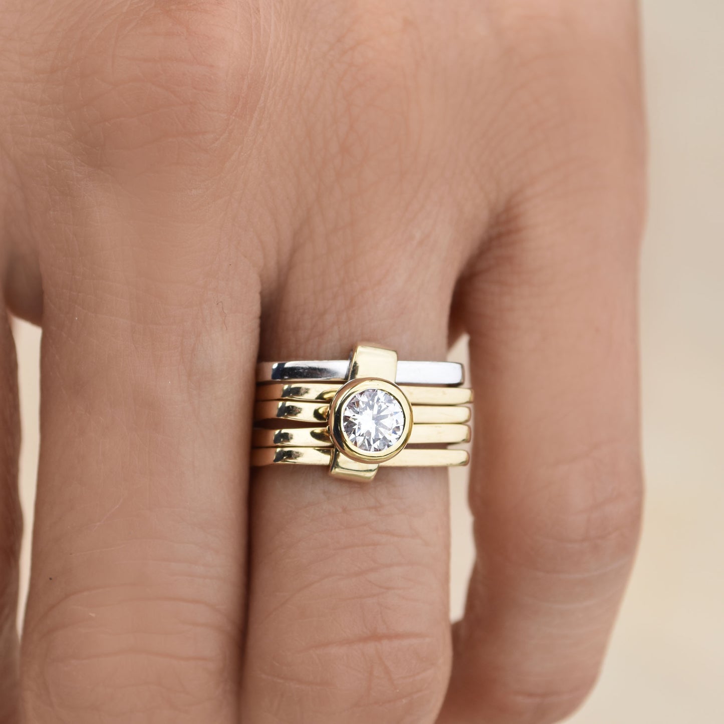 Firenze Ring - 0.5Ct Diamond Bezel Set Two Tone 18K Gold