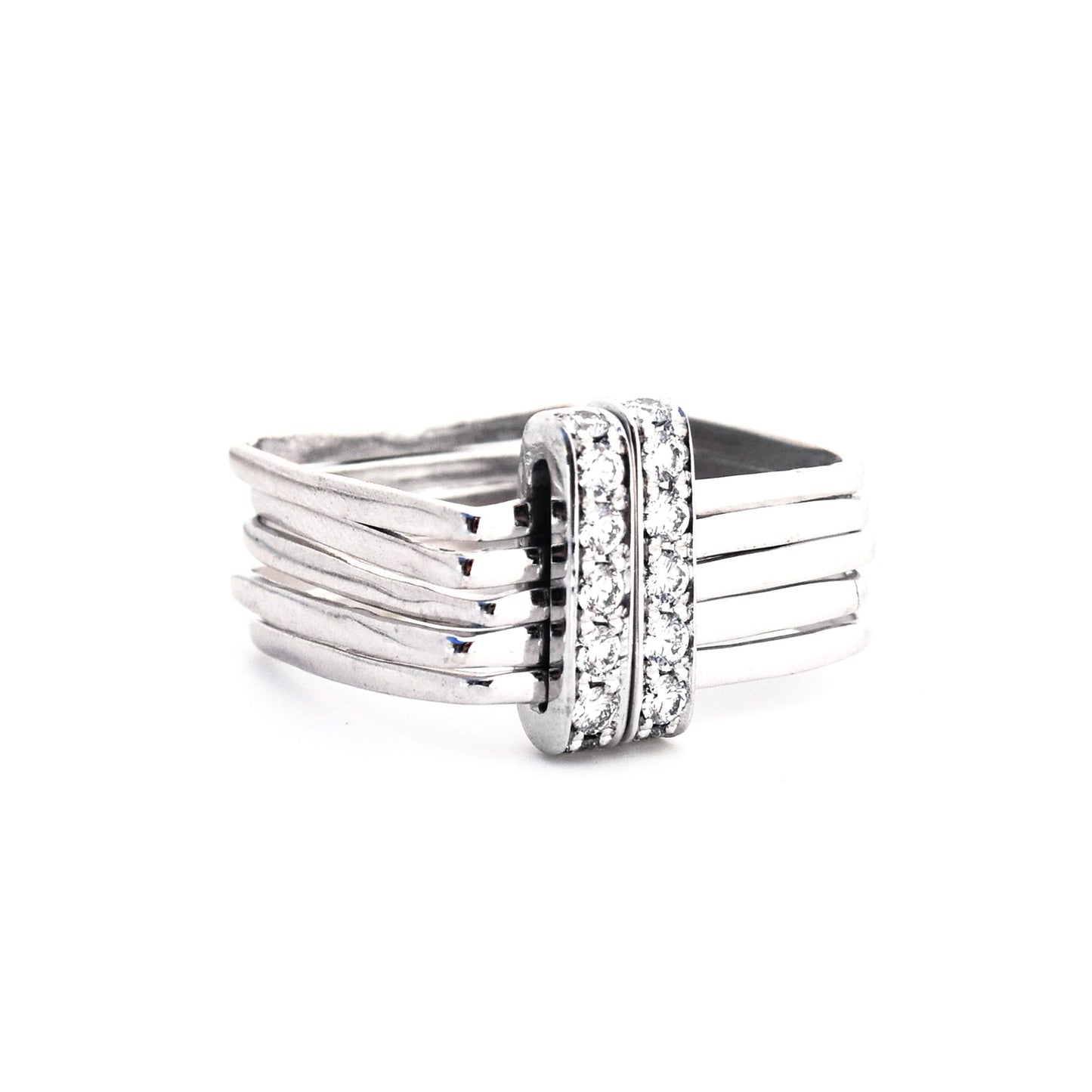 Firenze Ring Double Pave Diamond Bar 18K White Gold