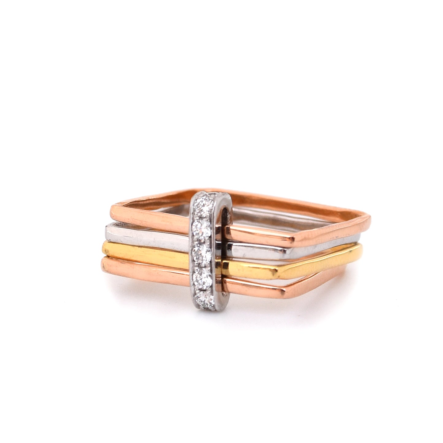 Firenze Ring - Classic Pave Diamond Bar 18K Tri Colour Gold